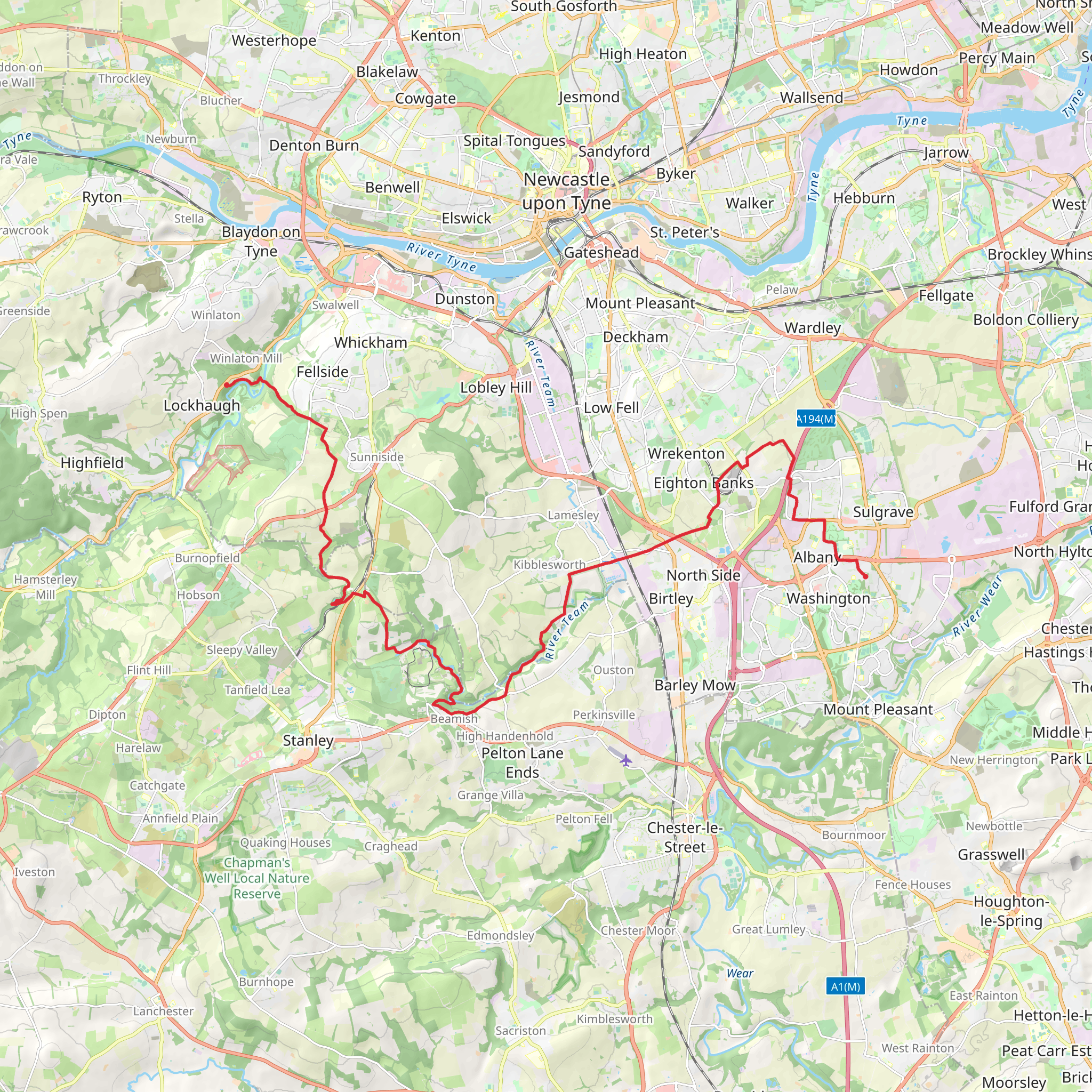 Derwent Walk Country Park, Cooper Wood and Albany Park Walk mobile static map