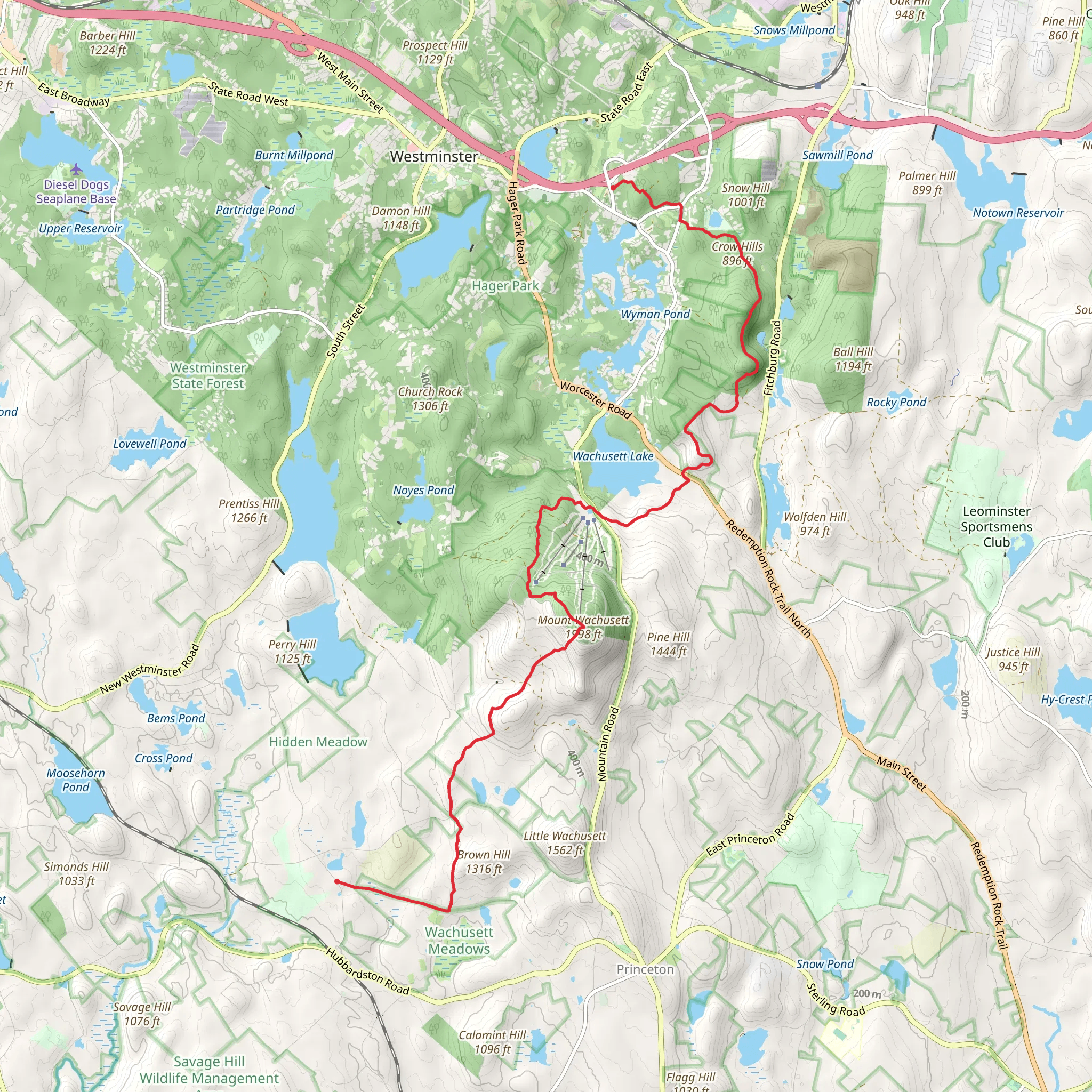 Midstate Trail via Mount Wachusett - Wachusett Mountain State Reservation mobile static map