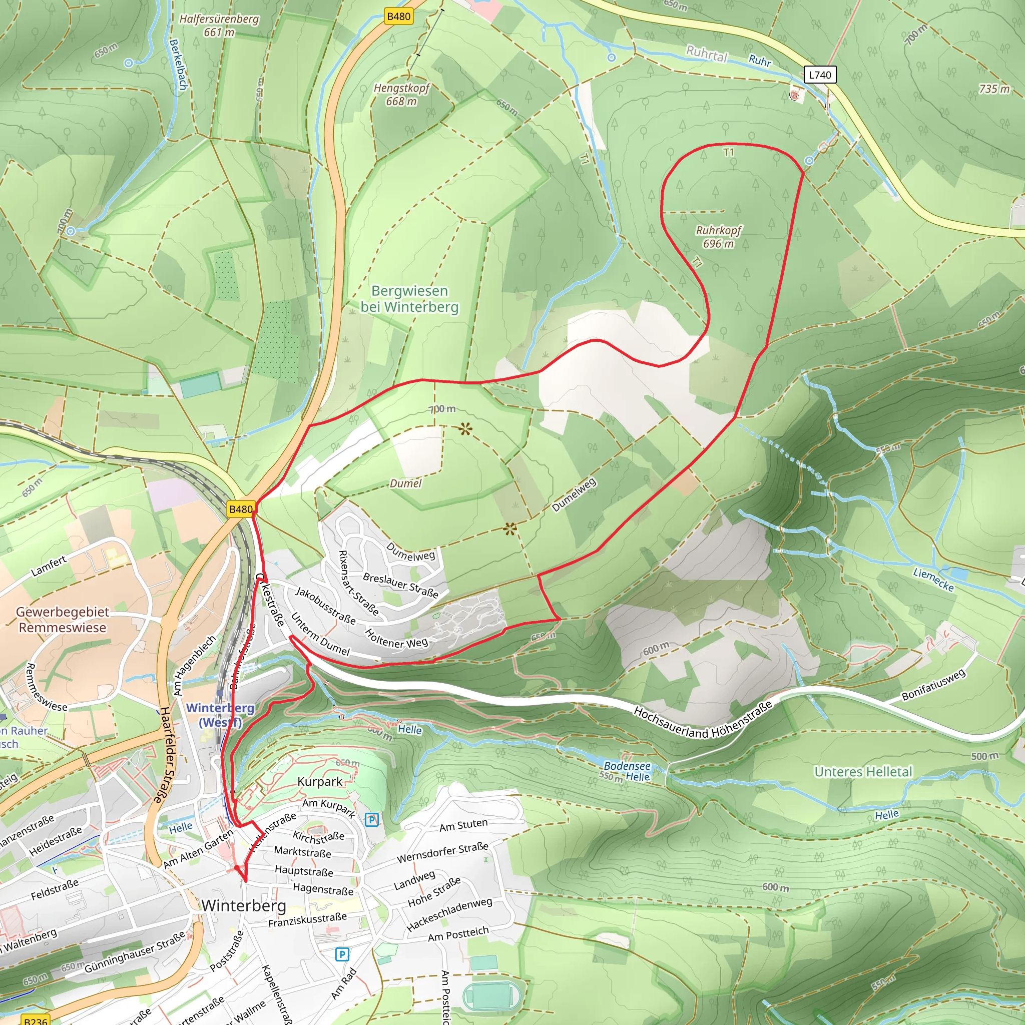 Ruhrkopf via Winterberg Rundweg and Ruhrquelle Rundweg mobile static map