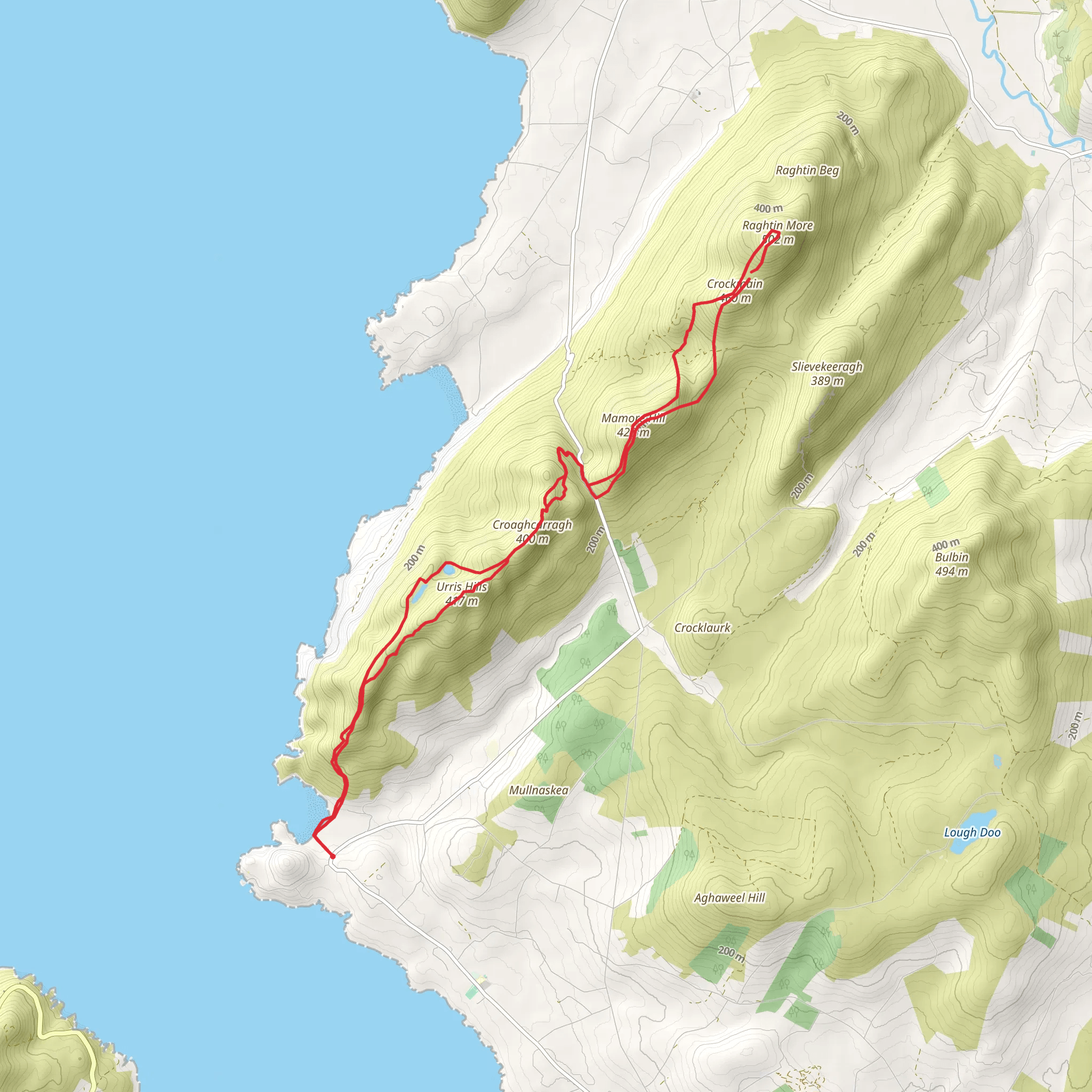 Croaghcarragh, Crockmain and Raghtin More Walk from Dunree Bay mobile static map