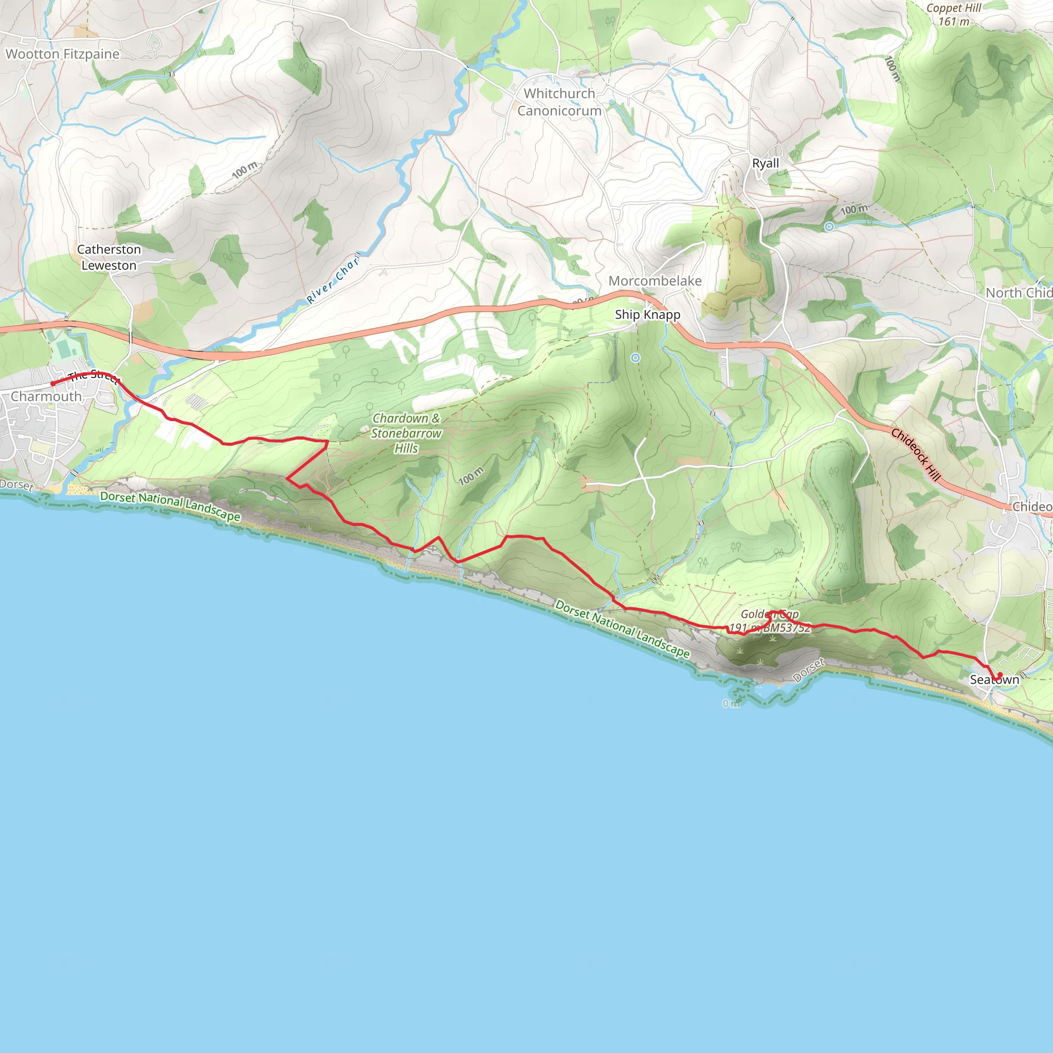 Charmouth from Golden Cap Holiday Park mobile static map