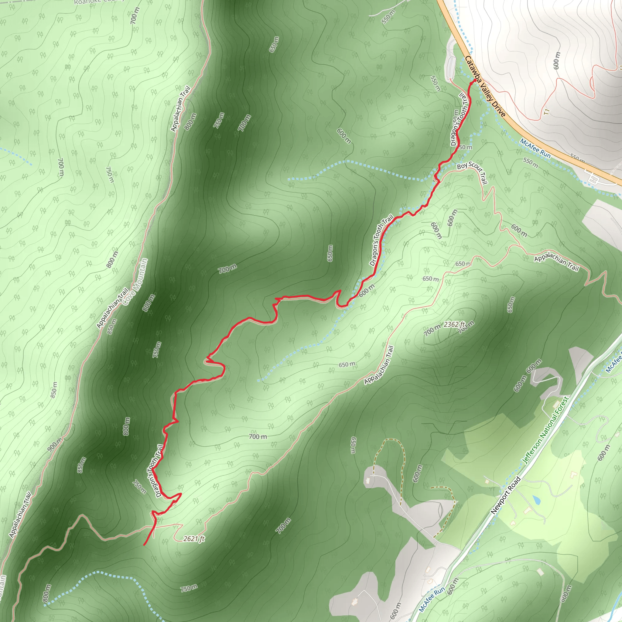 Dragon's Tooth Trail mobile static map