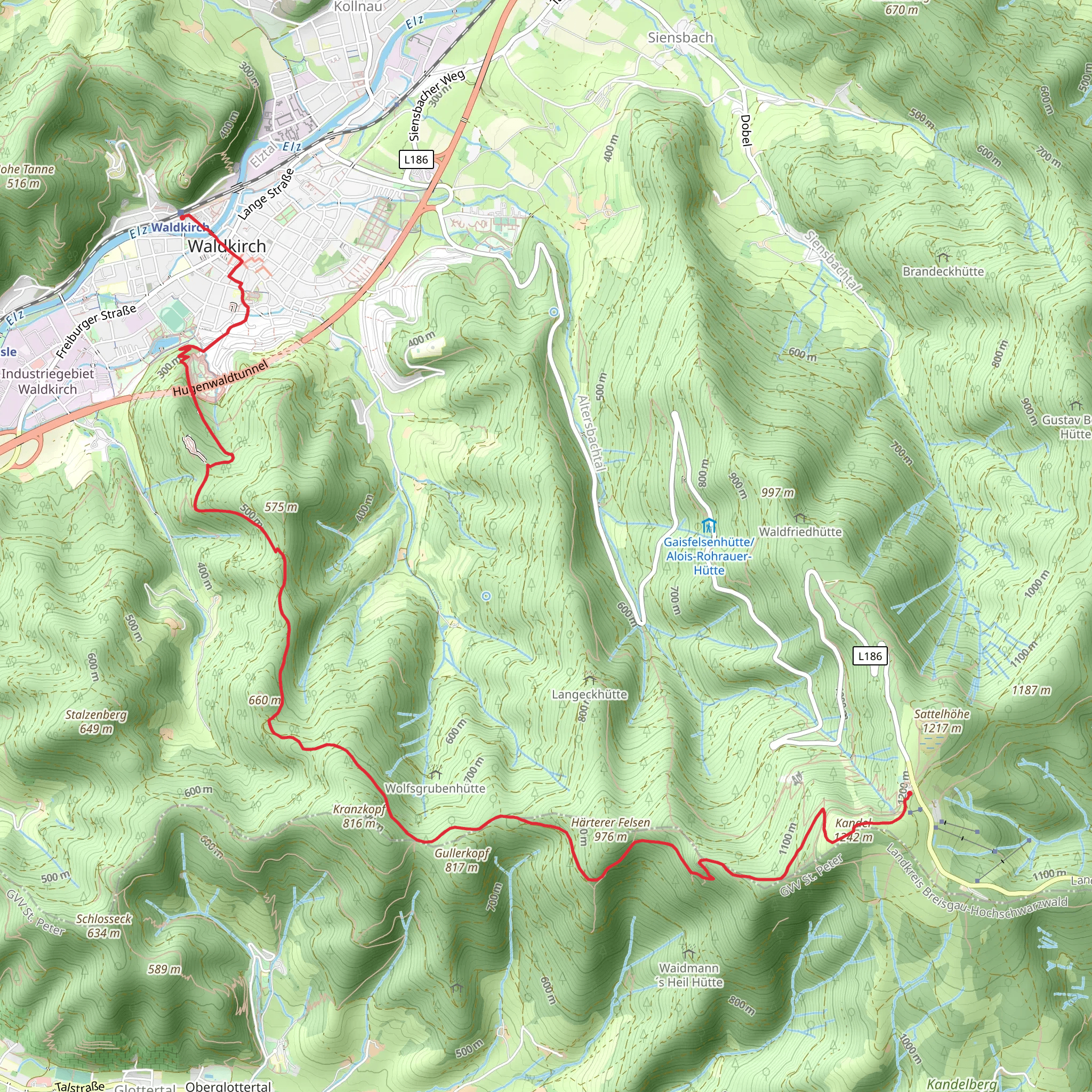 Waldkirch to Kandel Peak Walk via Stadtrainsee mobile static map