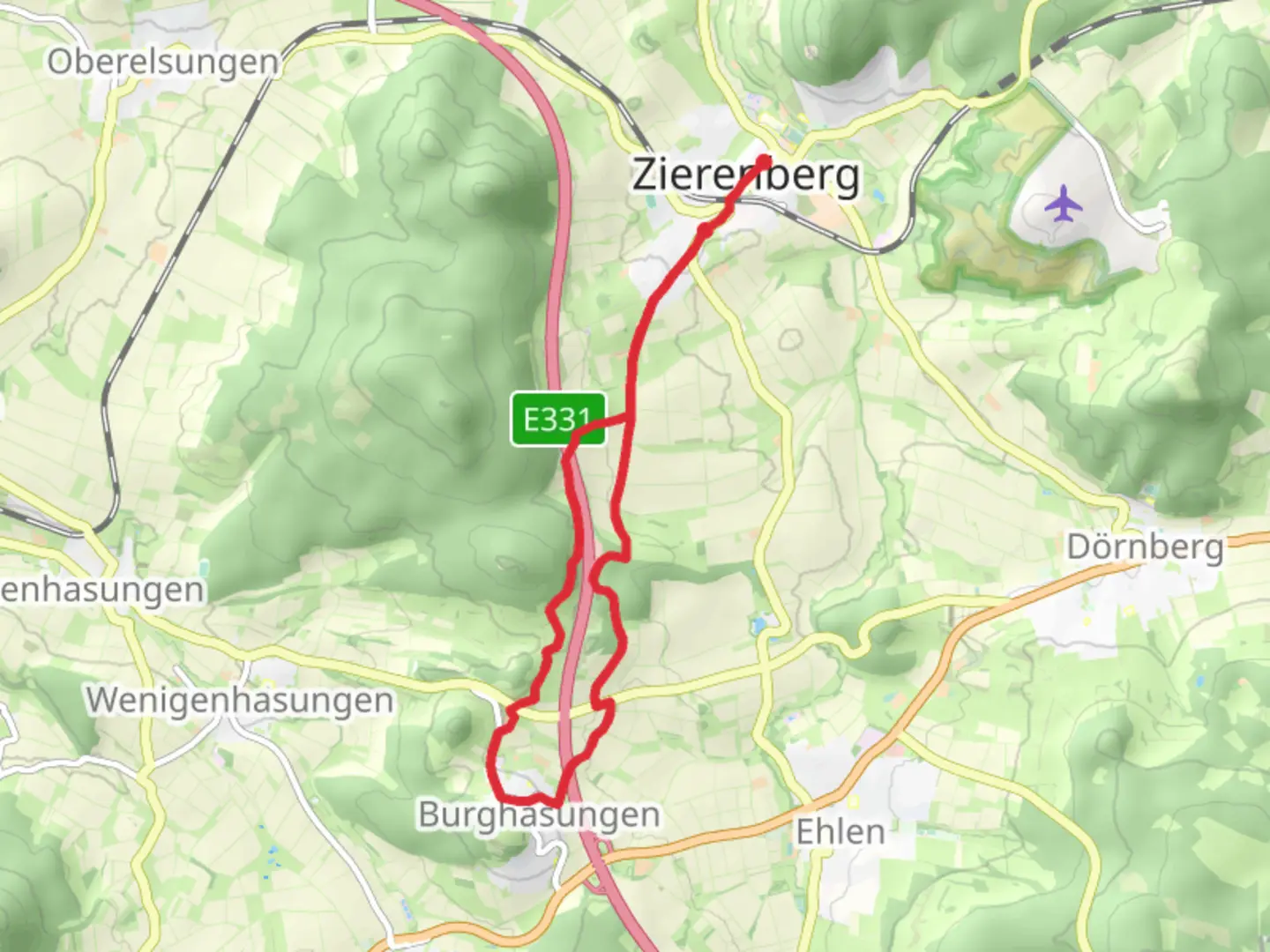 An image depicting the trail Zierenberg - Rohrbachweg and its surrounding area.