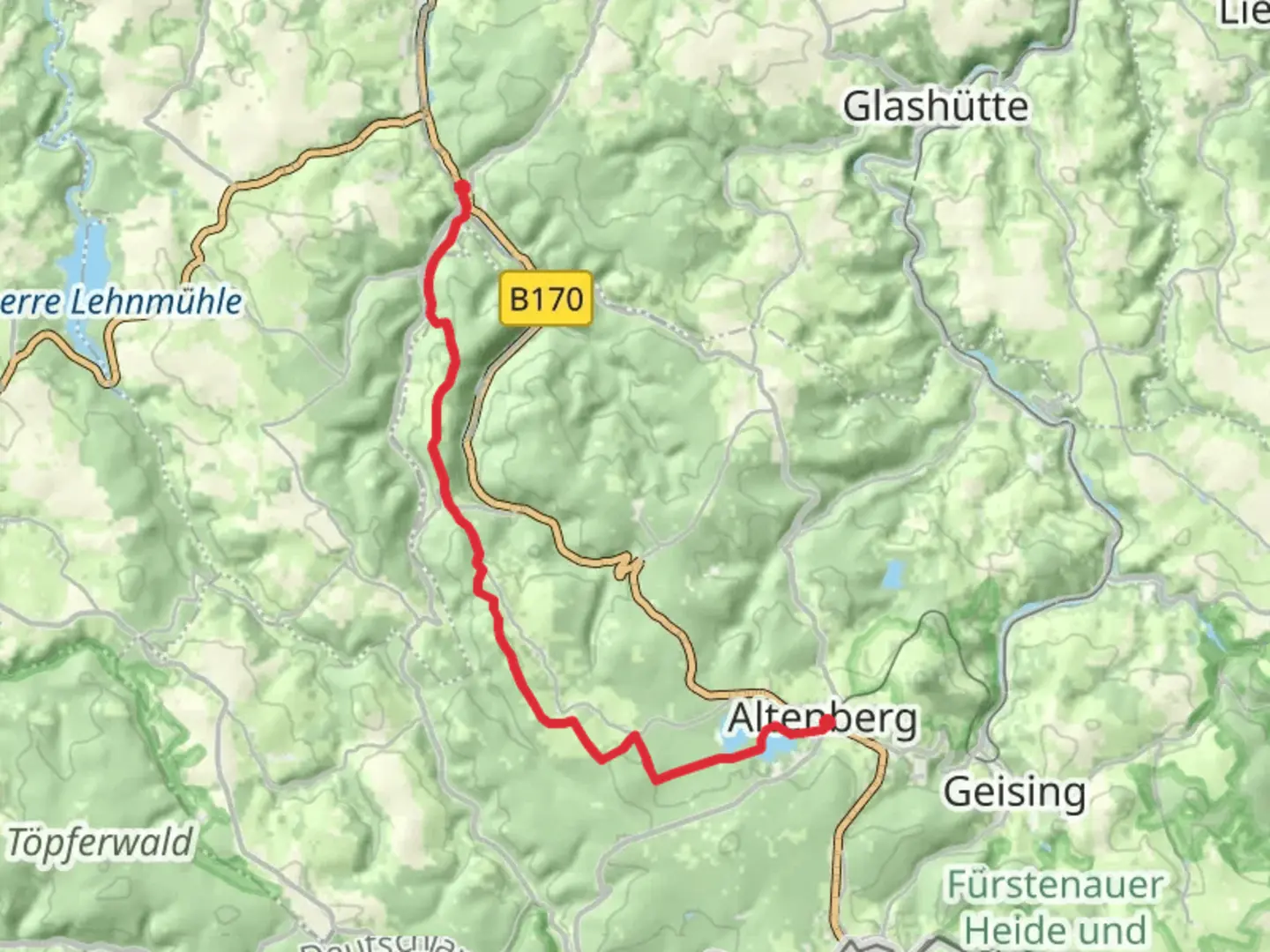 An image depicting the trail Altenberg to Schmideberg Walk via Grober Galgenteich and its surrounding area.
