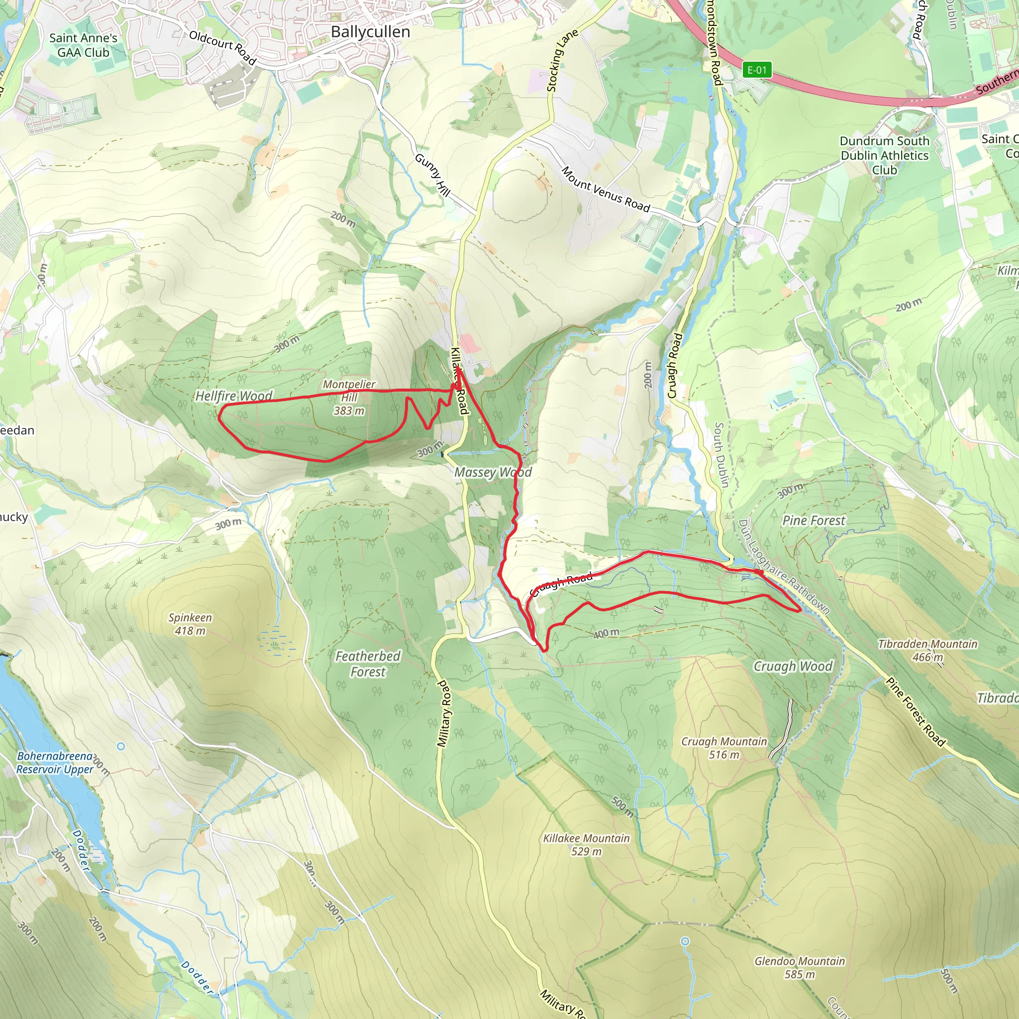 Montpellier Hill and Cruagh Loop mobile static map