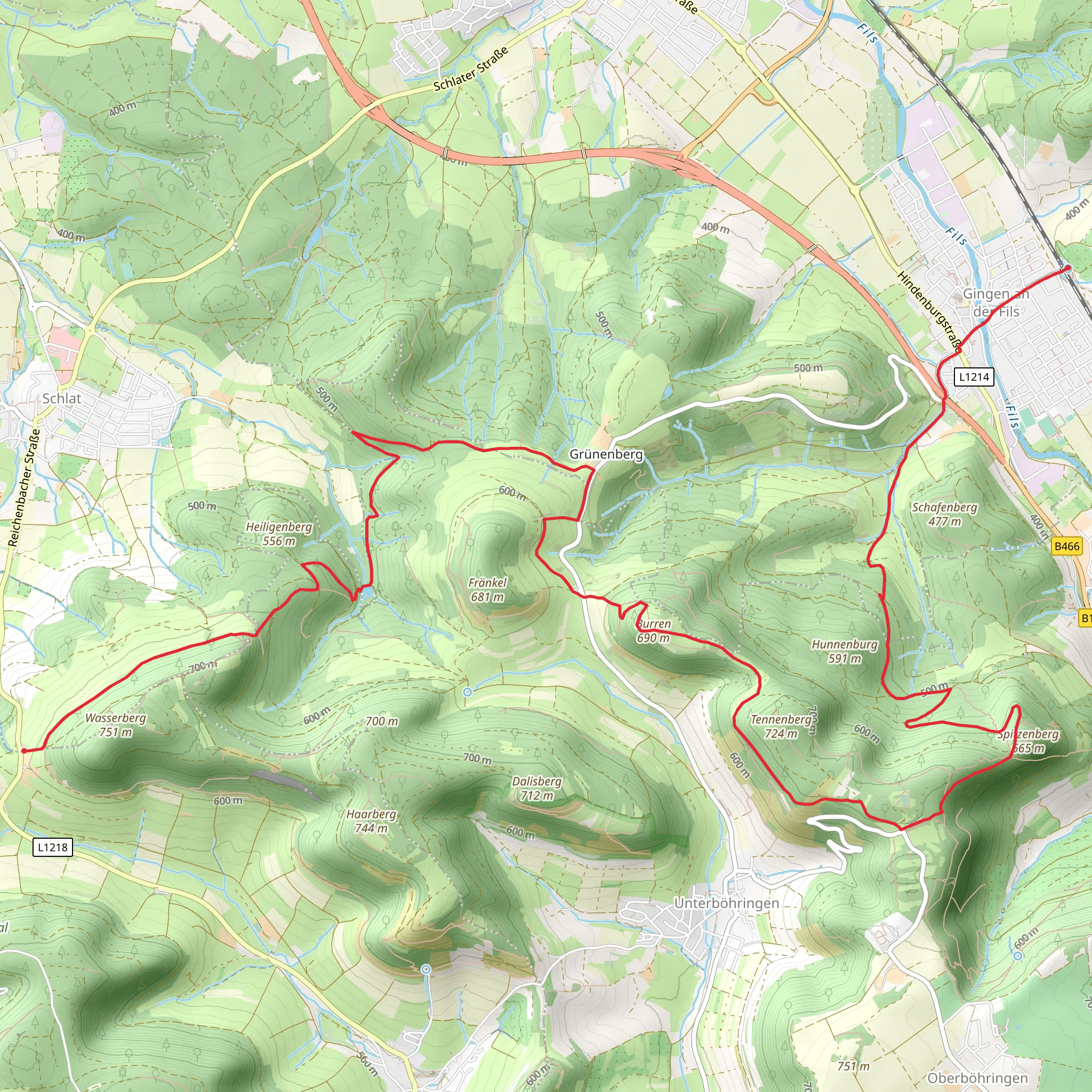 Wasserberg to Gingen Walk mobile static map