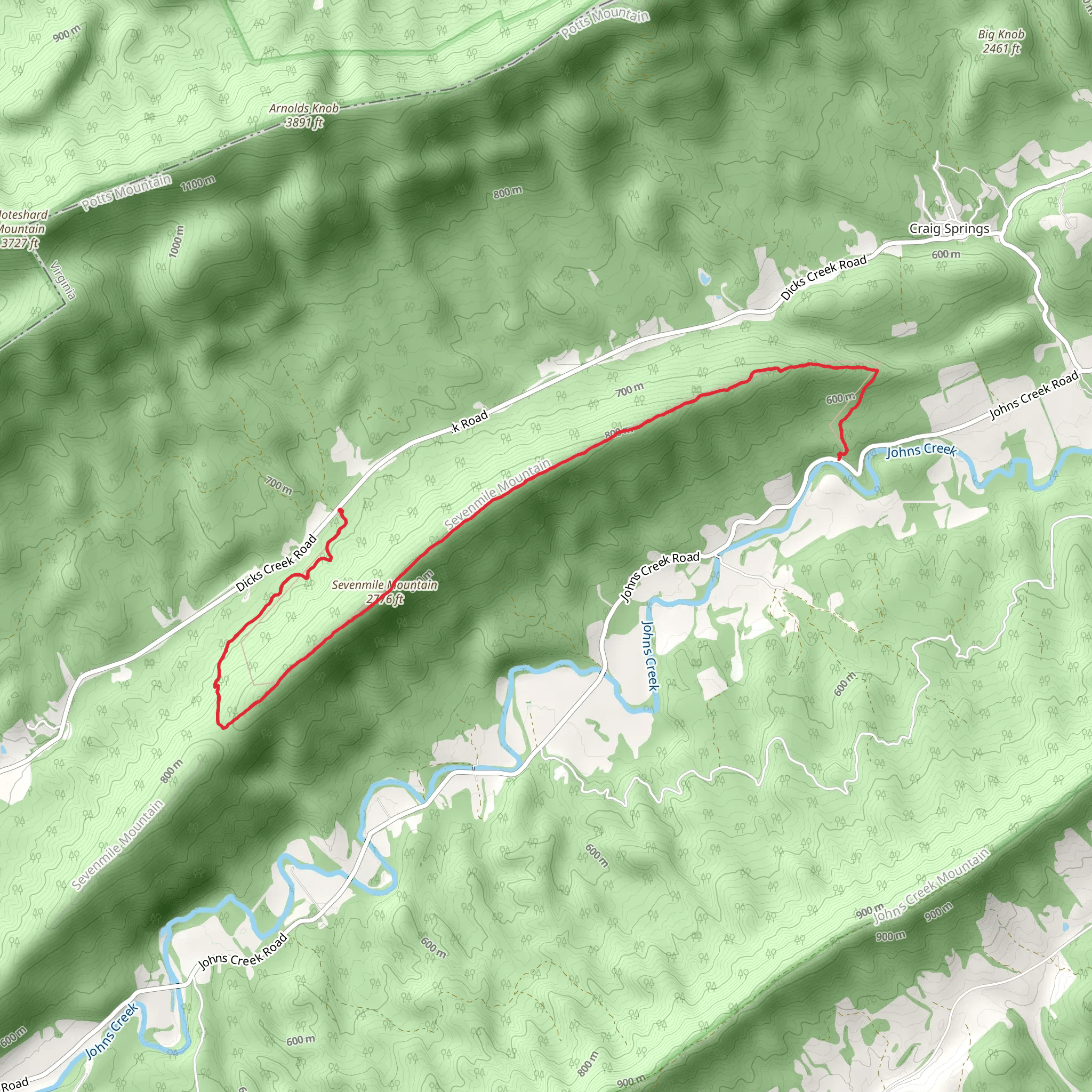Sevenmile Trail mobile static map