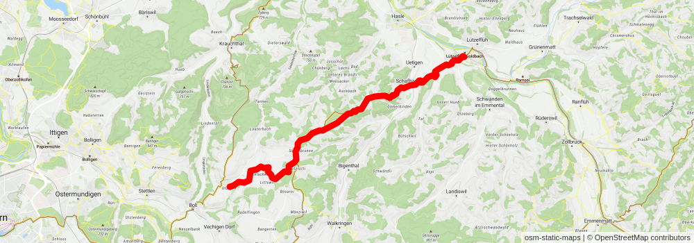 Bern to Lützelflüh via Trans Swiss Trail stage 2 Map