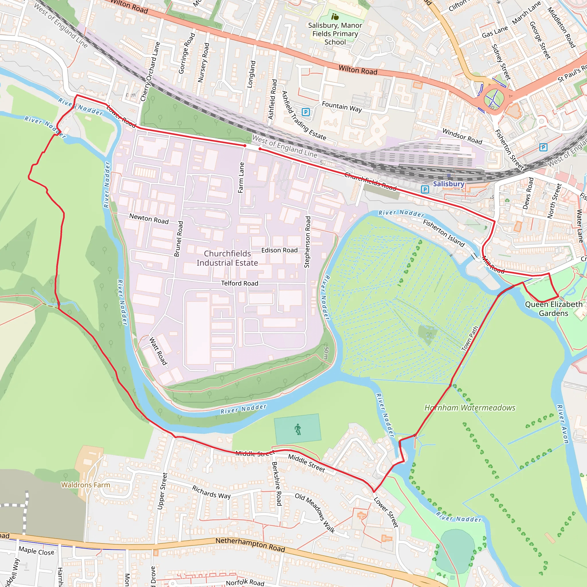 River Nadder Loop - Salisbury mobile static map