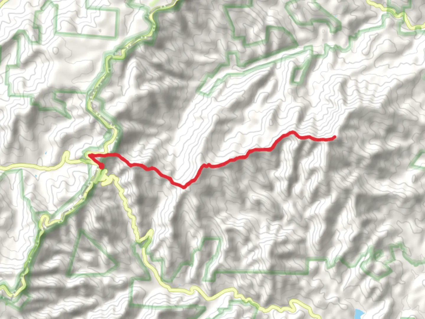 An image depicting the trail Woods Mountain Trail from Buck Creek Gap and its surrounding area.