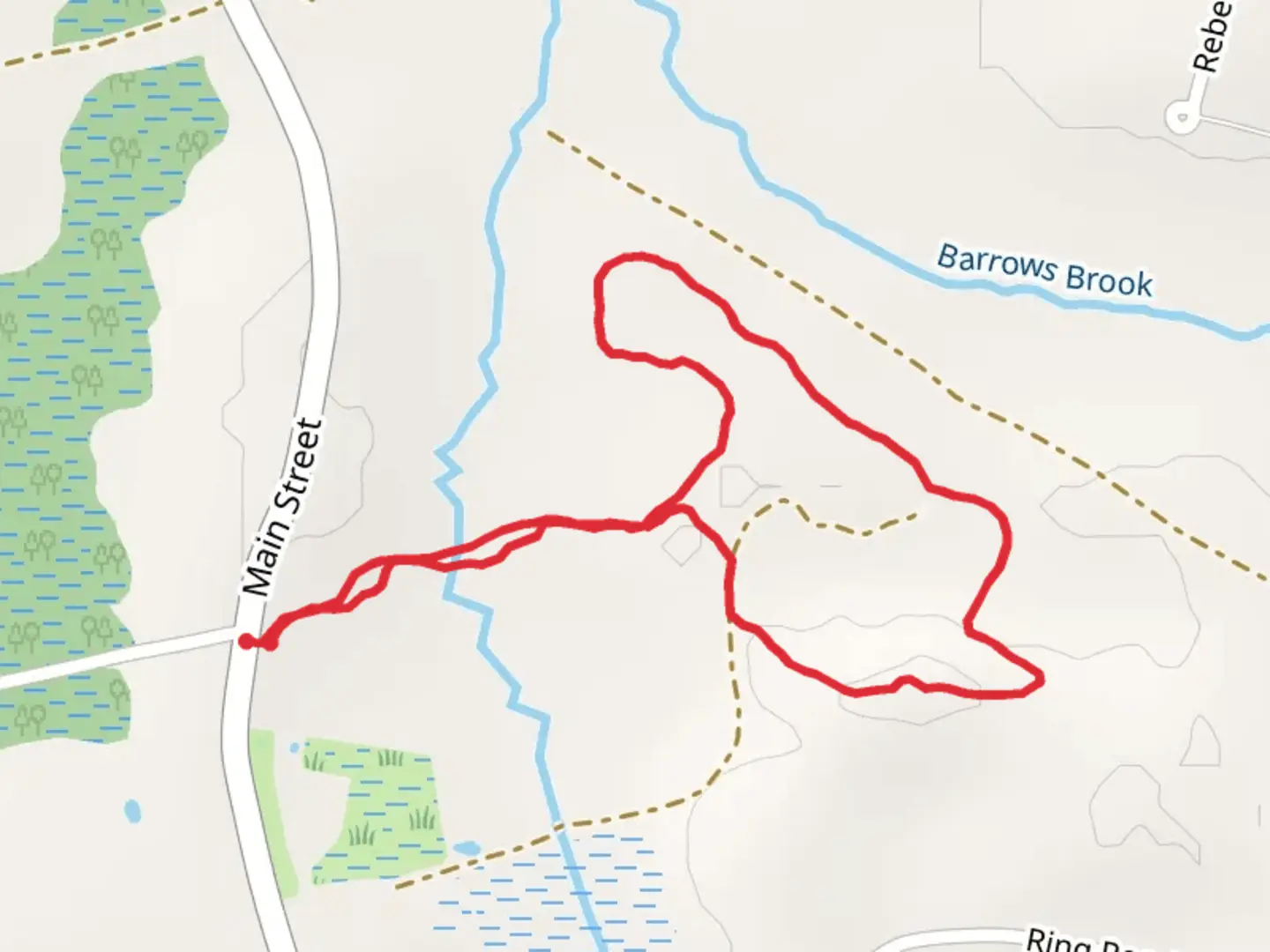 An image depicting the trail Jones River Brook - Main Street and its surrounding area.