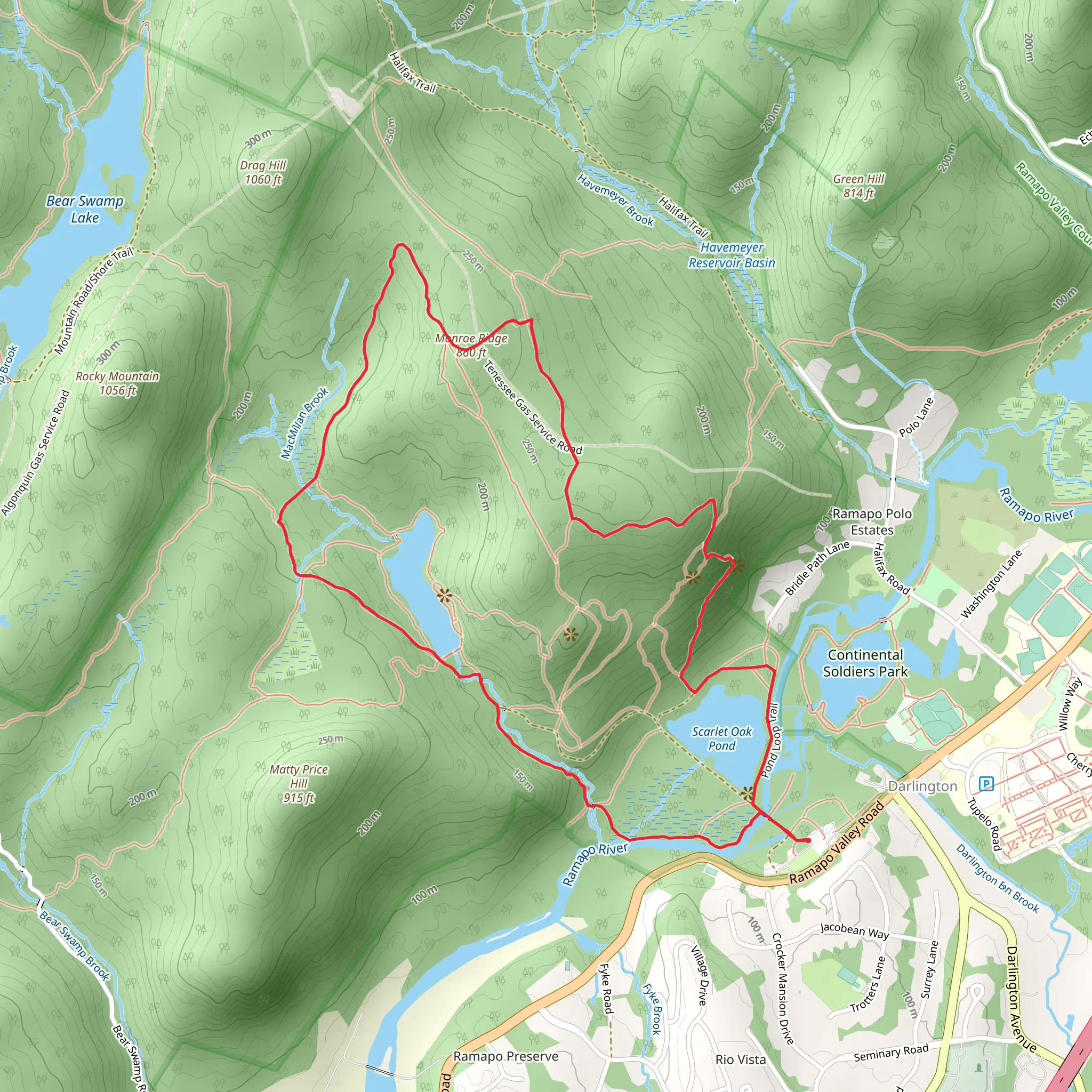 River, Ridgle and Scarlet Oak Pond Loop Trail mobile static map