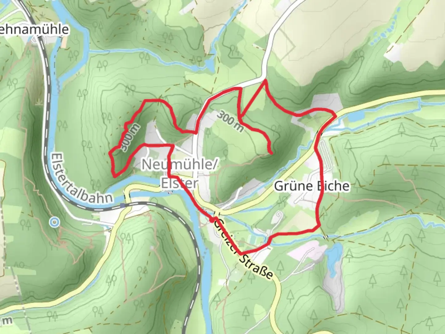 An image depicting the trail Krebsmühle Loop from Grüne Eiche and its surrounding area.