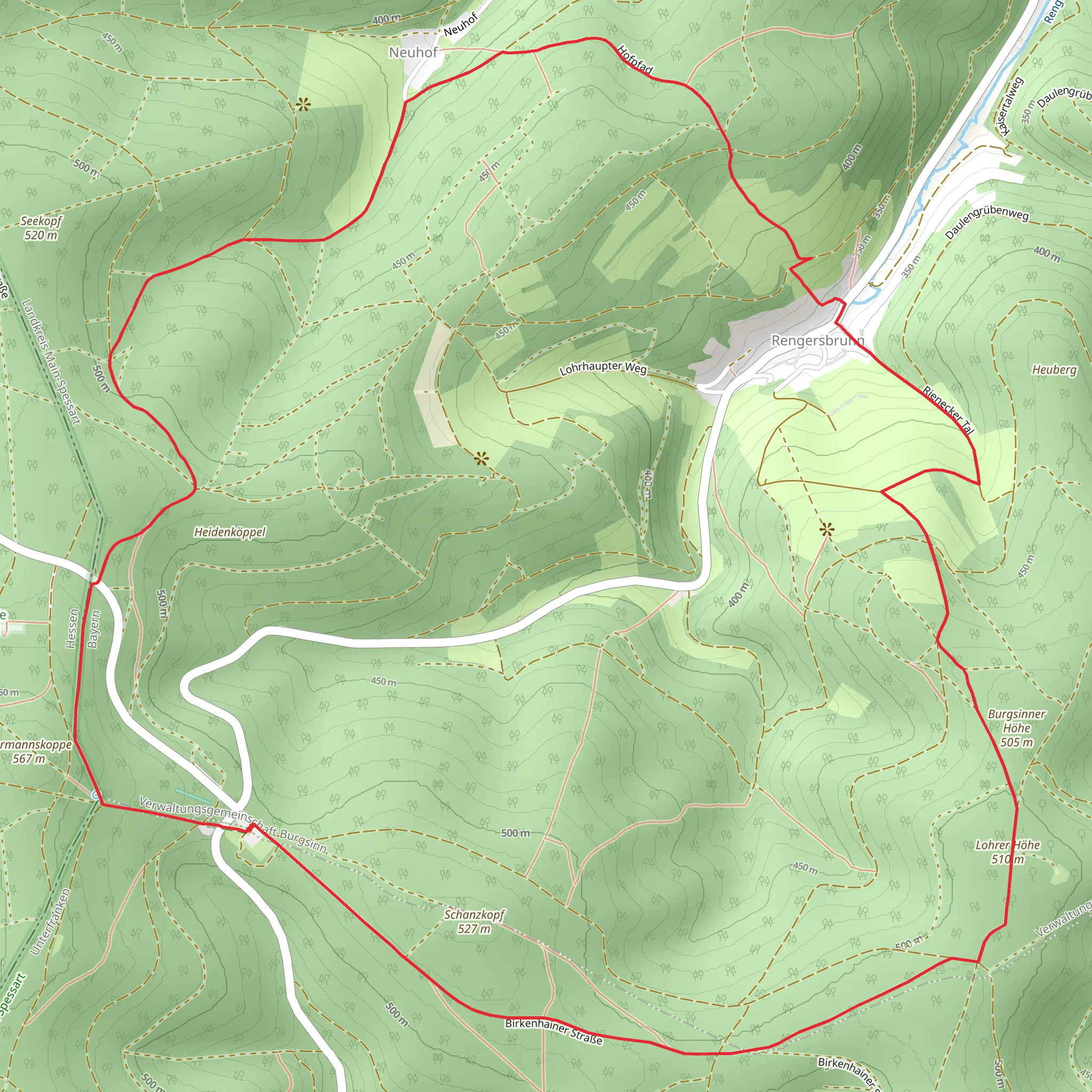 Krombacher Wald, Rengersbrunn and Schanzkopf Loop mobile static map