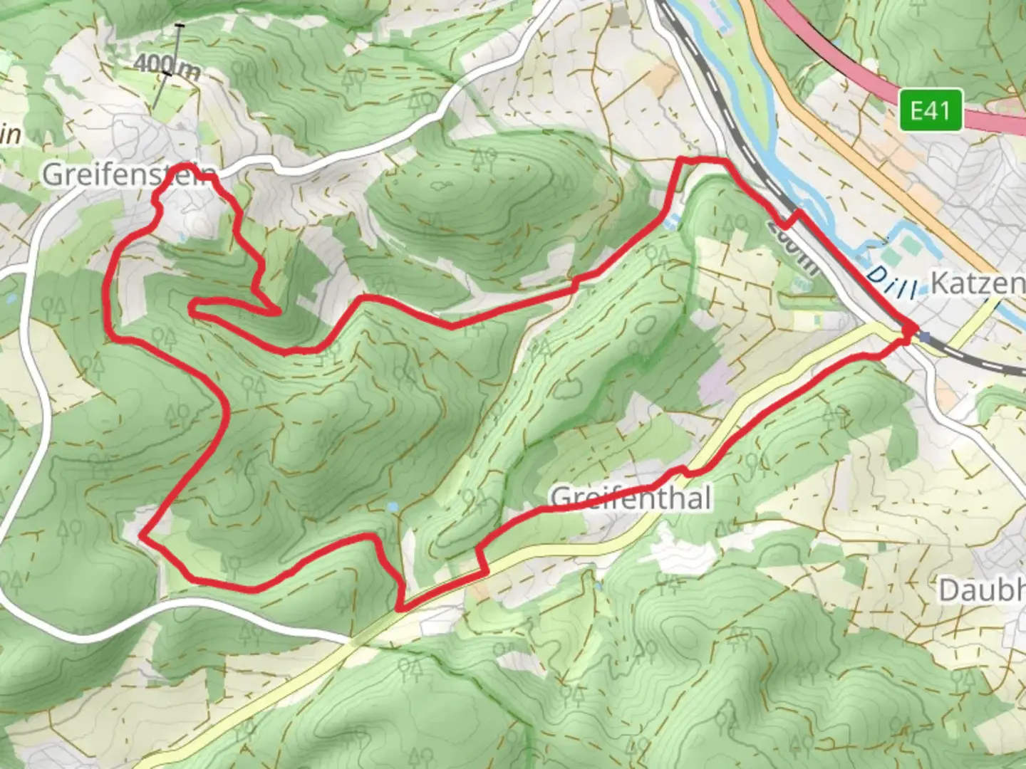 An image depicting the trail Dillhoehenweg and H1 Loop and its surrounding area.