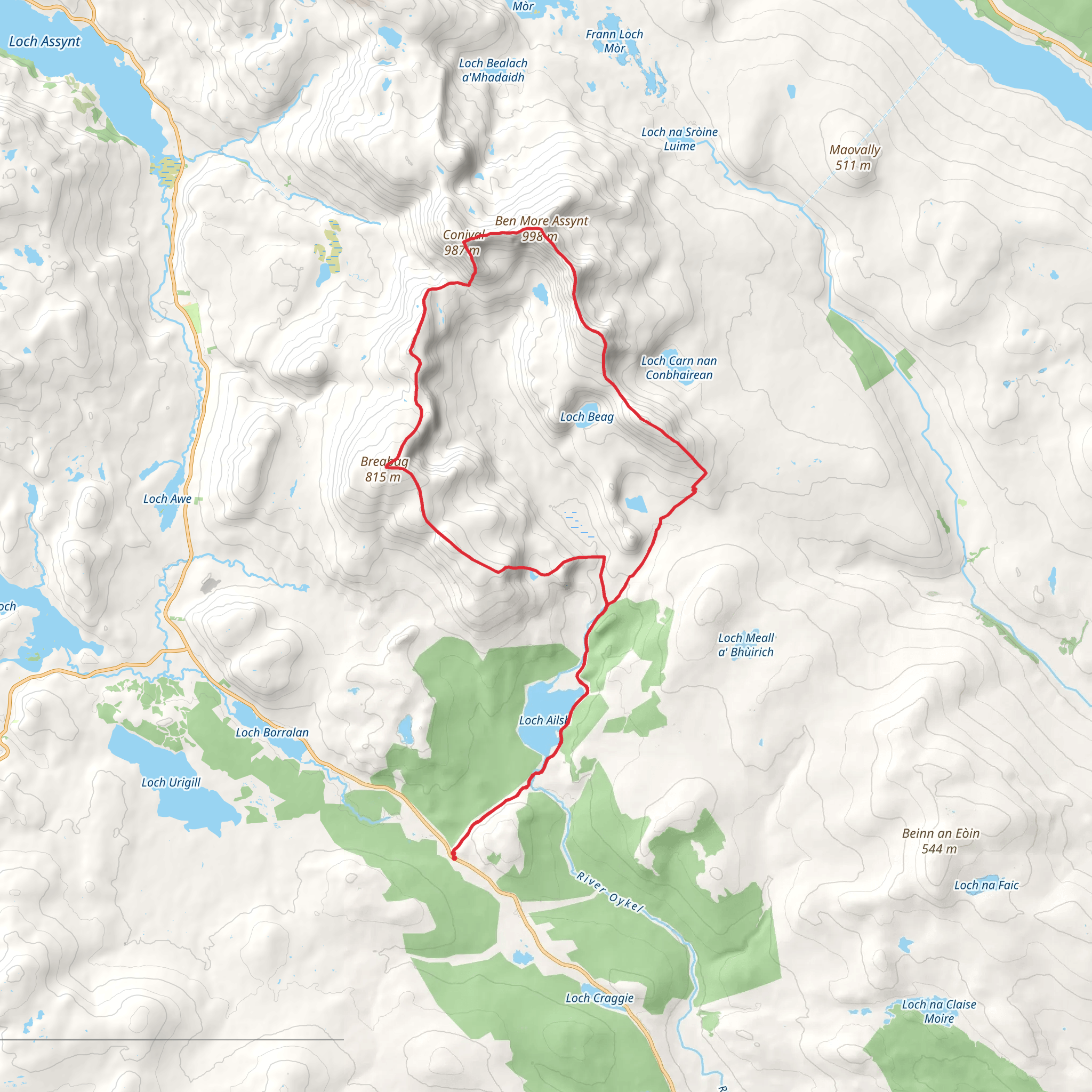 Ben More Assynt - Conival - Breabag and Sgonnan Mor Loop mobile static map