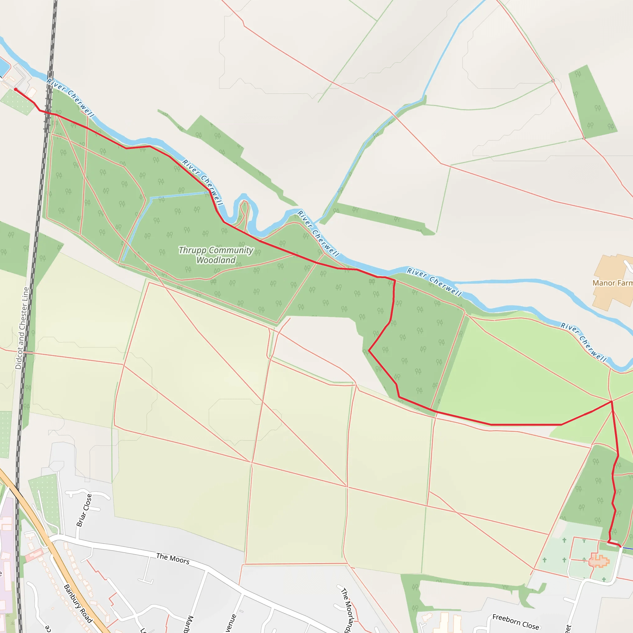 Thrupp Cummunity Woodland via Kidlington Circular Walk mobile static map