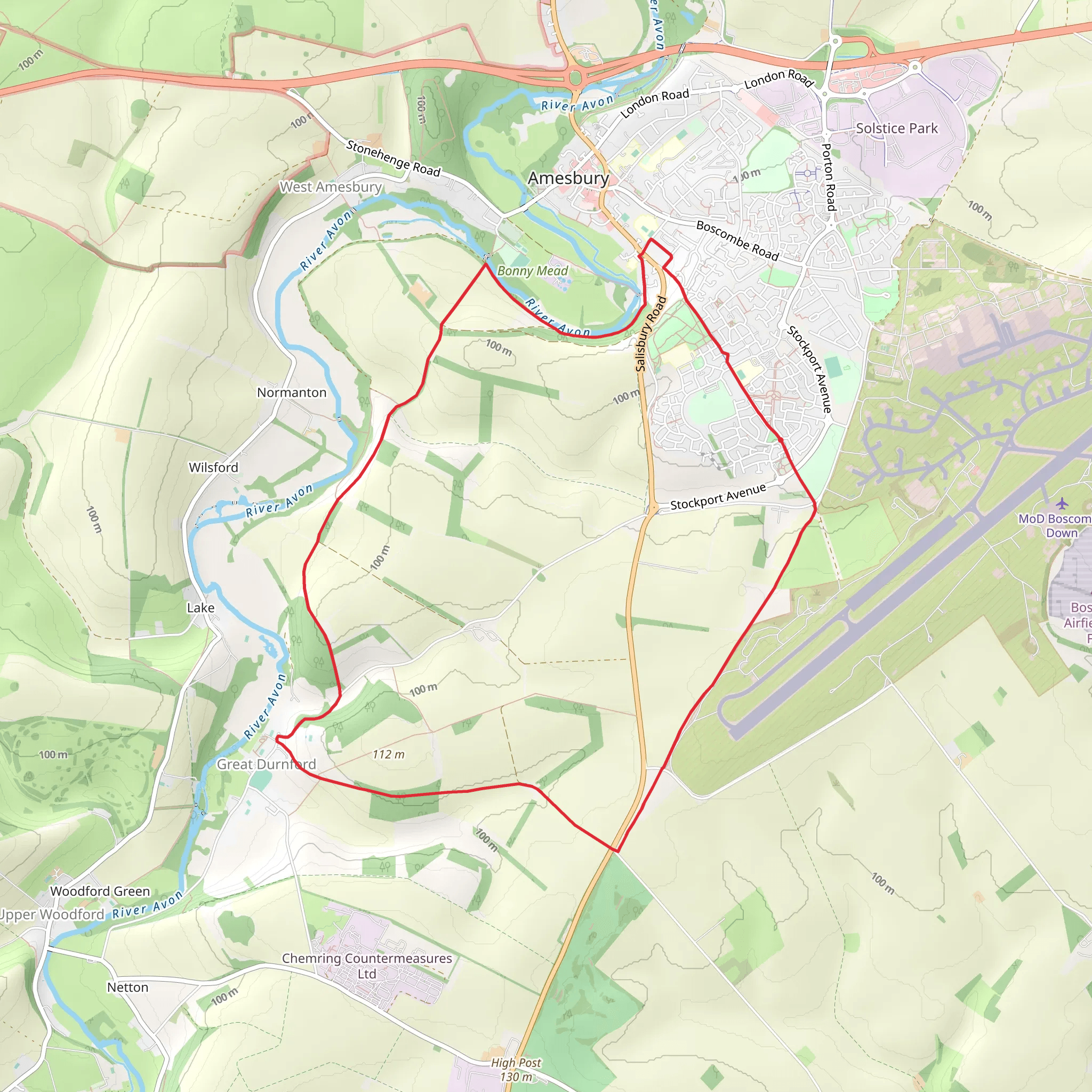 Amesbury to Great Durnford Loop mobile static map