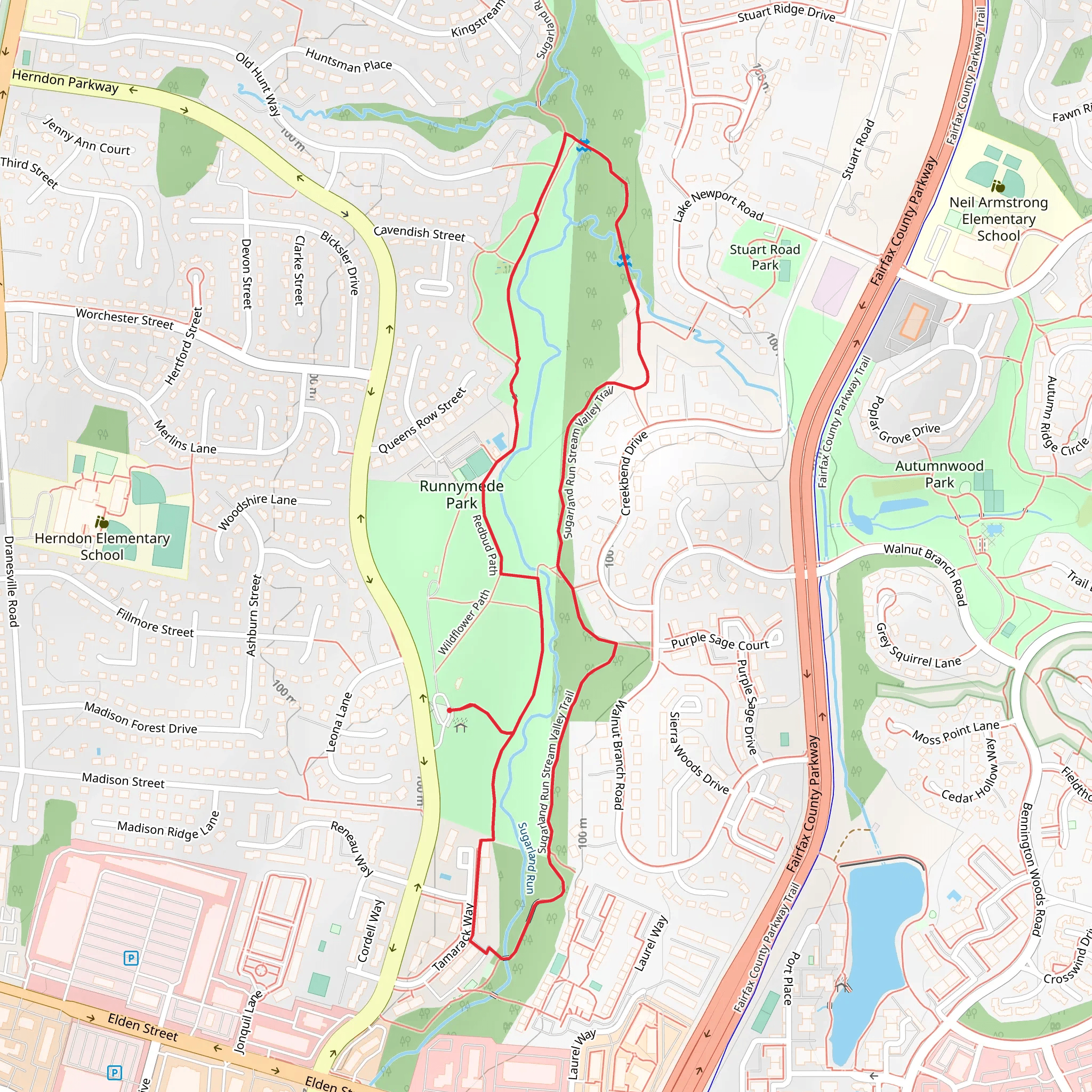 Sugarland Run Stream Valley Trail and Redbud Path Loop mobile static map