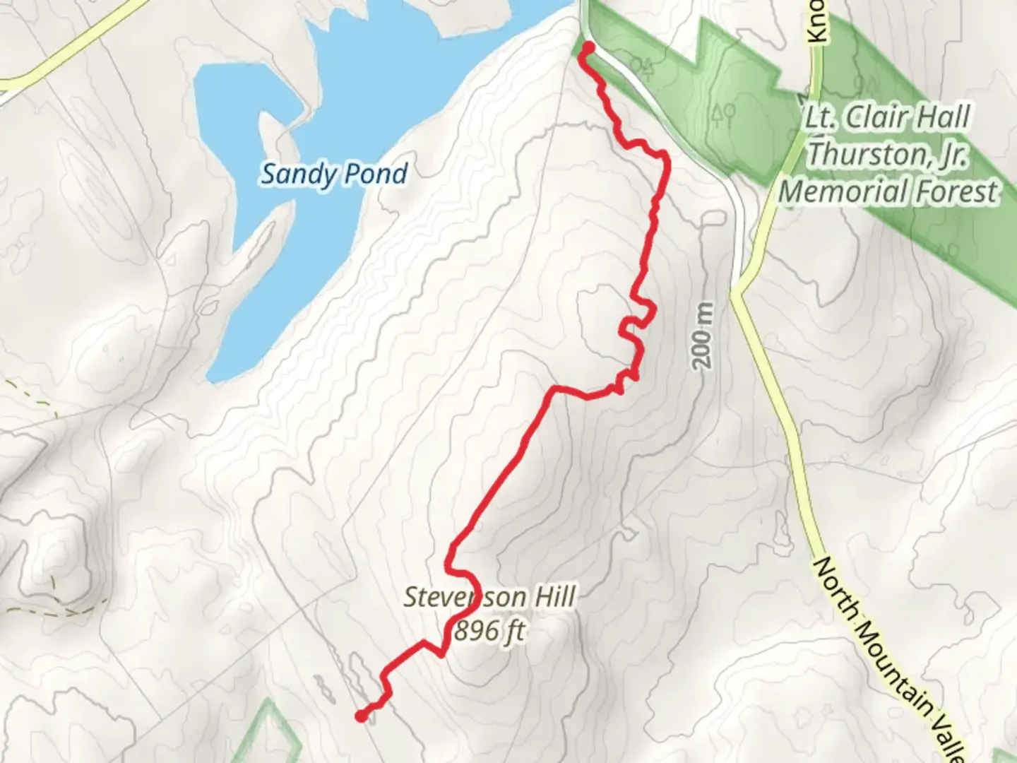 An image depicting the trail Stevenson Hill to Freedom Pond Road and its surrounding area.