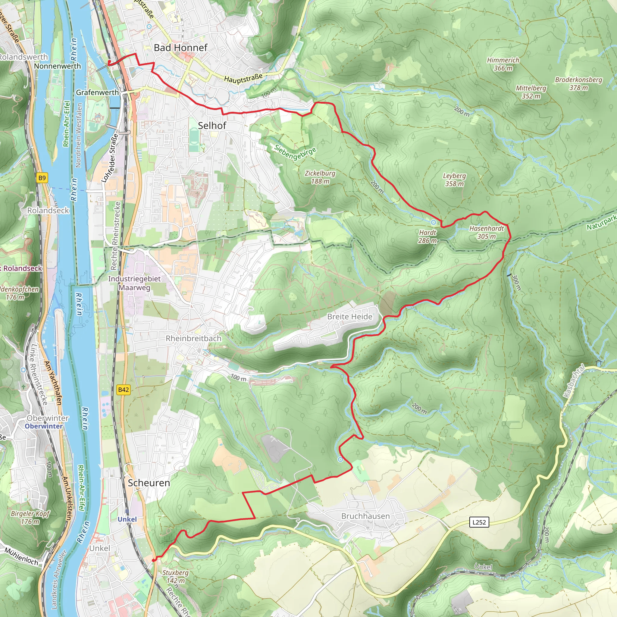 Unkel to Bad Honnef via Rheinsteig Zuweg Bad Honnef mobile static map