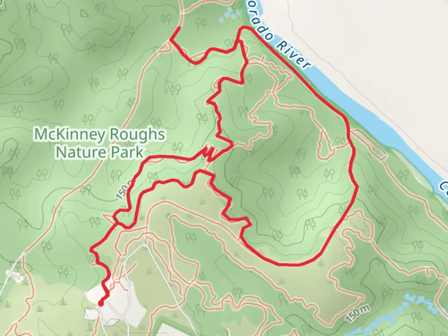 An image depicting the trail Colorado River - McKinney Roughs Nature Park and its surrounding area.