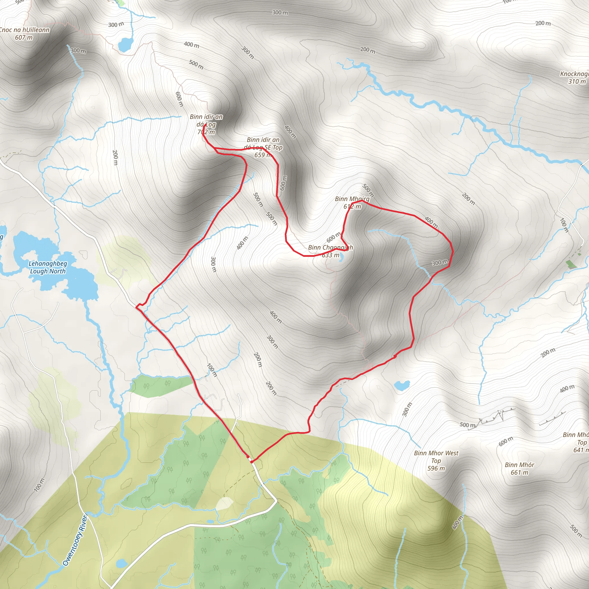 Binn Chaonaigh and Binn idir an dá Log Loop mobile static map