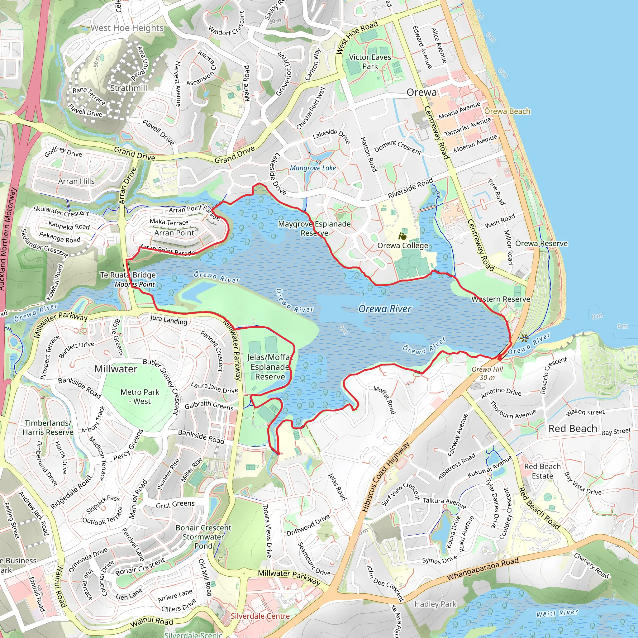 Orewa Basin Loop mobile static map