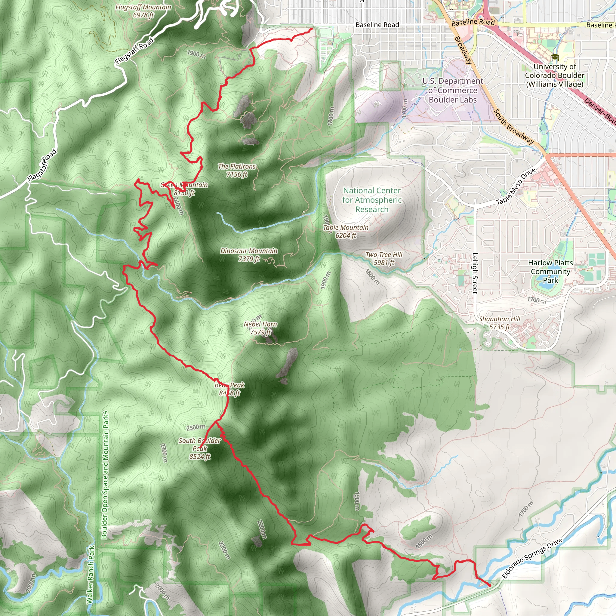 South Boulder Peak, Bear Peak and Green Mountain via Shadow Canyon South Trail mobile static map