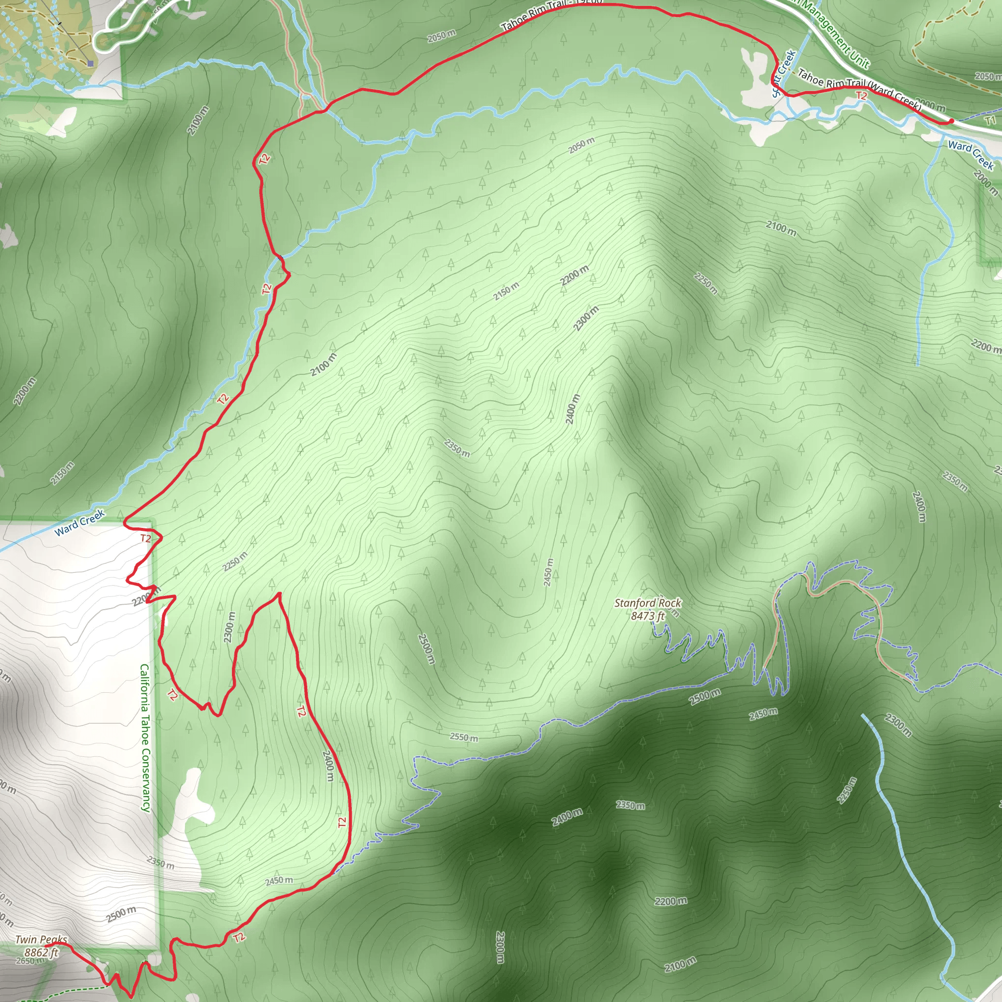 Twin Peaks via Tahoe Rim Trail mobile static map