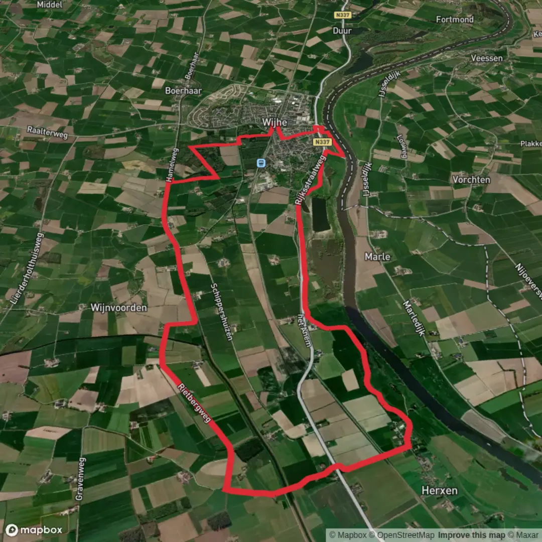 An image depicting the trail Gelderblok, De Zwarte Slurink and De Waardman Loop and its surrounding area.