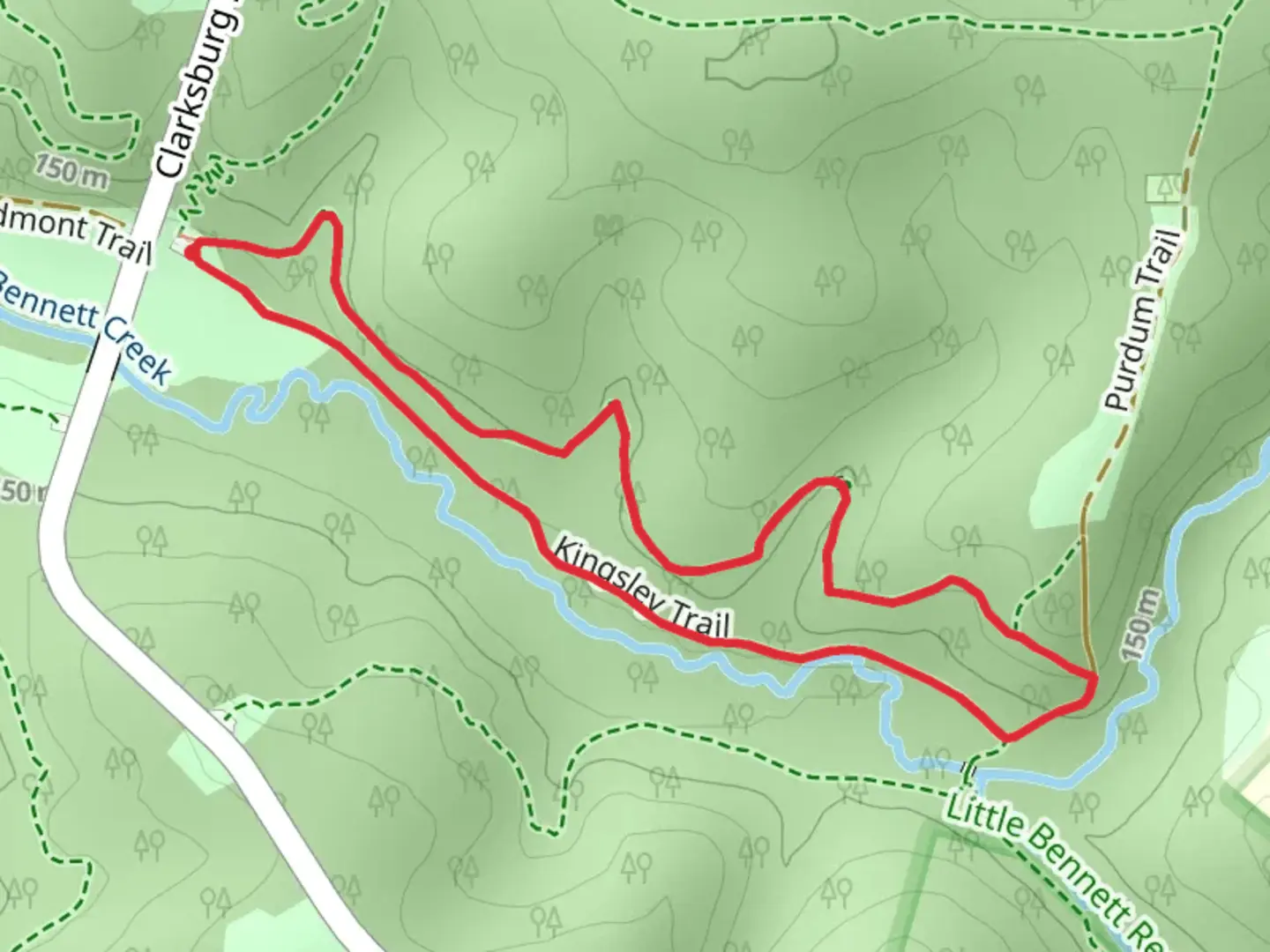 An image depicting the trail Kingsley and Hard Cider Loop Trail and its surrounding area.