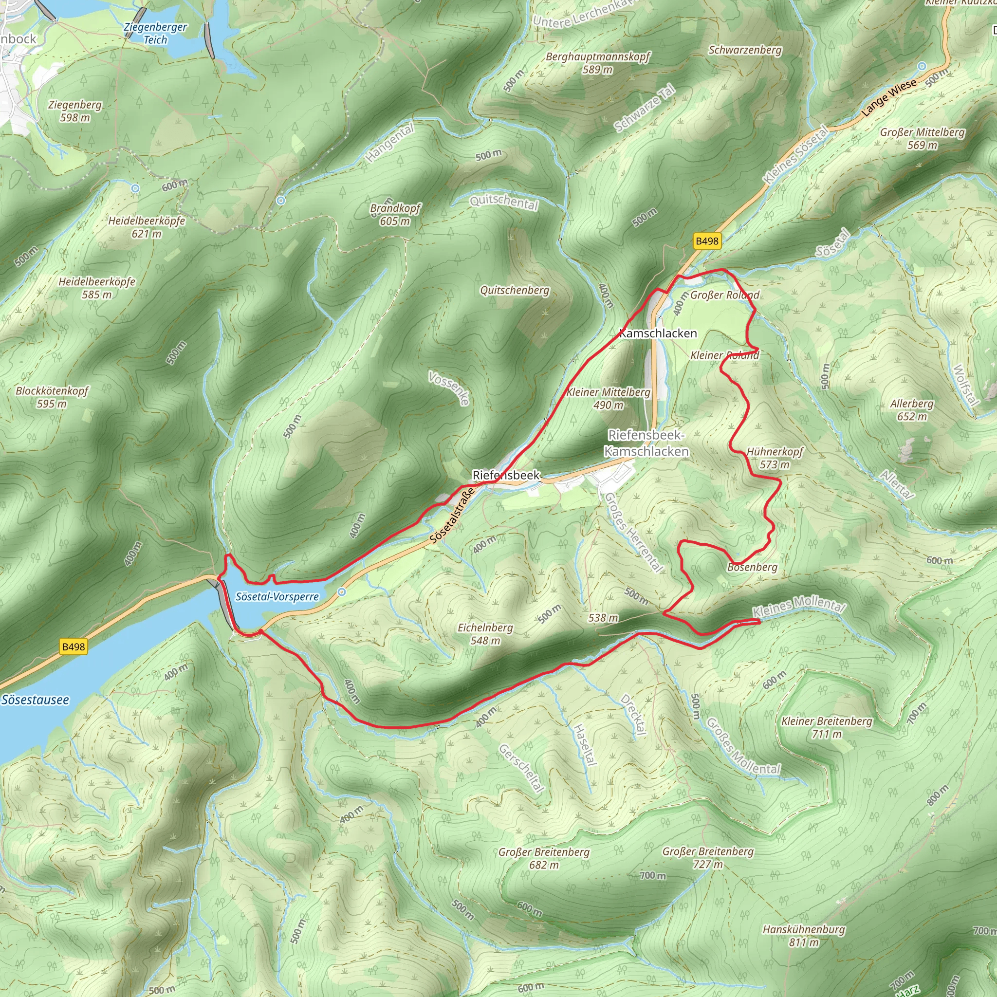 Söse Loop via Harzer Foerstersteig and Harzklub Weg mobile static map