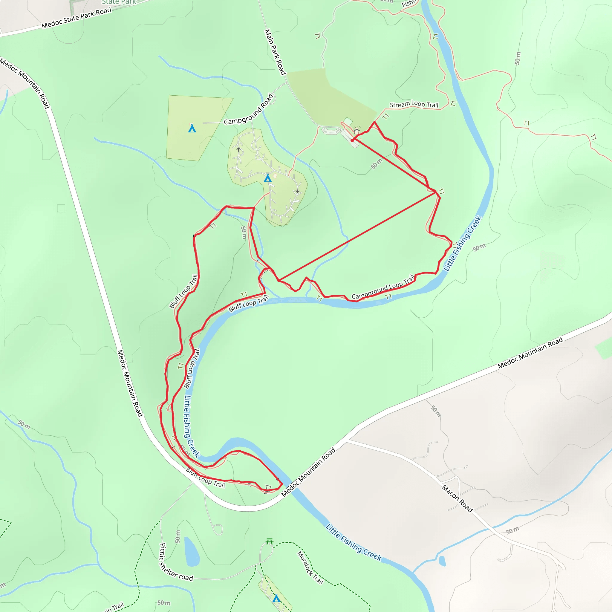 Little Fishing Creek via Bluff Loop Trail mobile static map