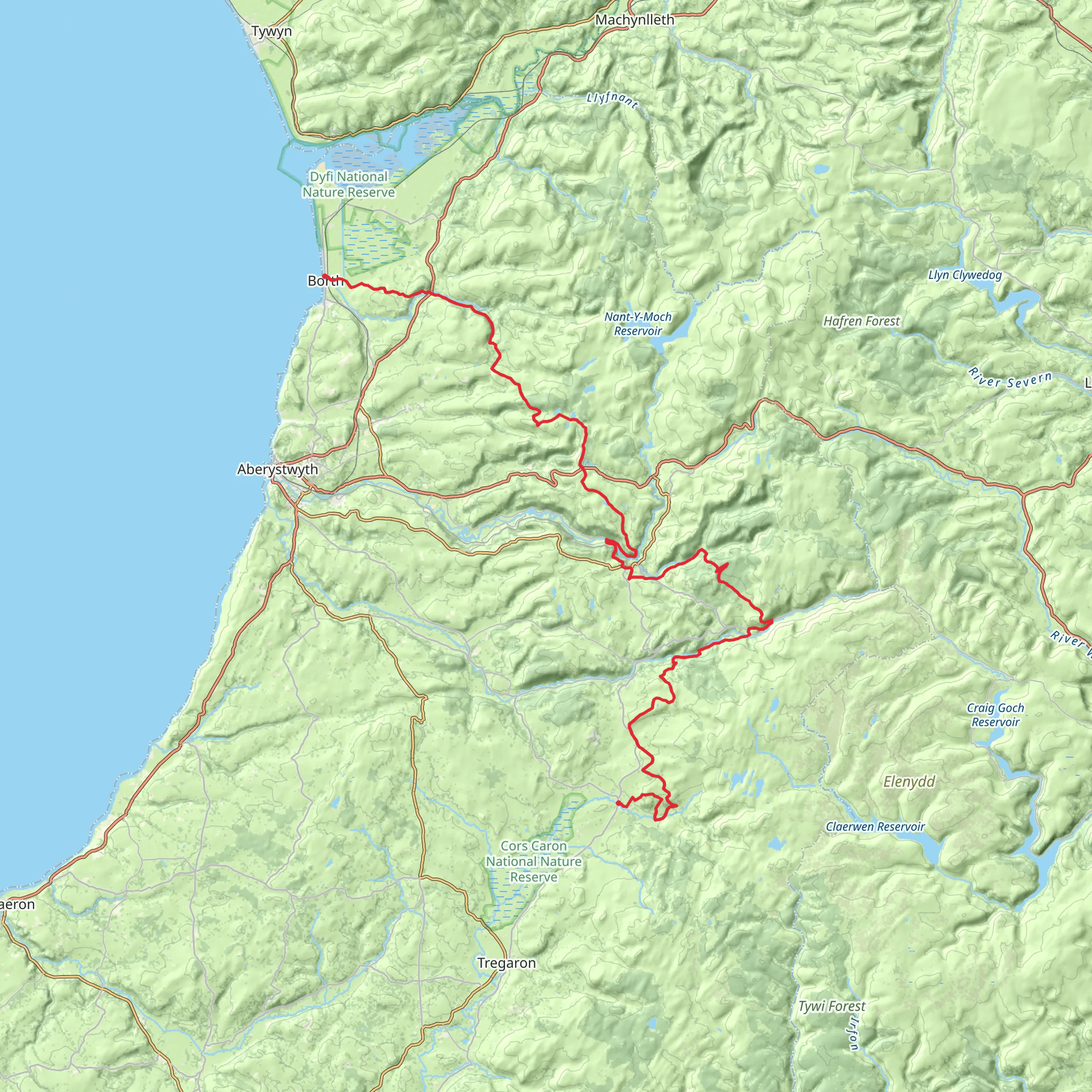 Borth to Devil's Bridge to Pontrhydfendigaid Trail mobile static map