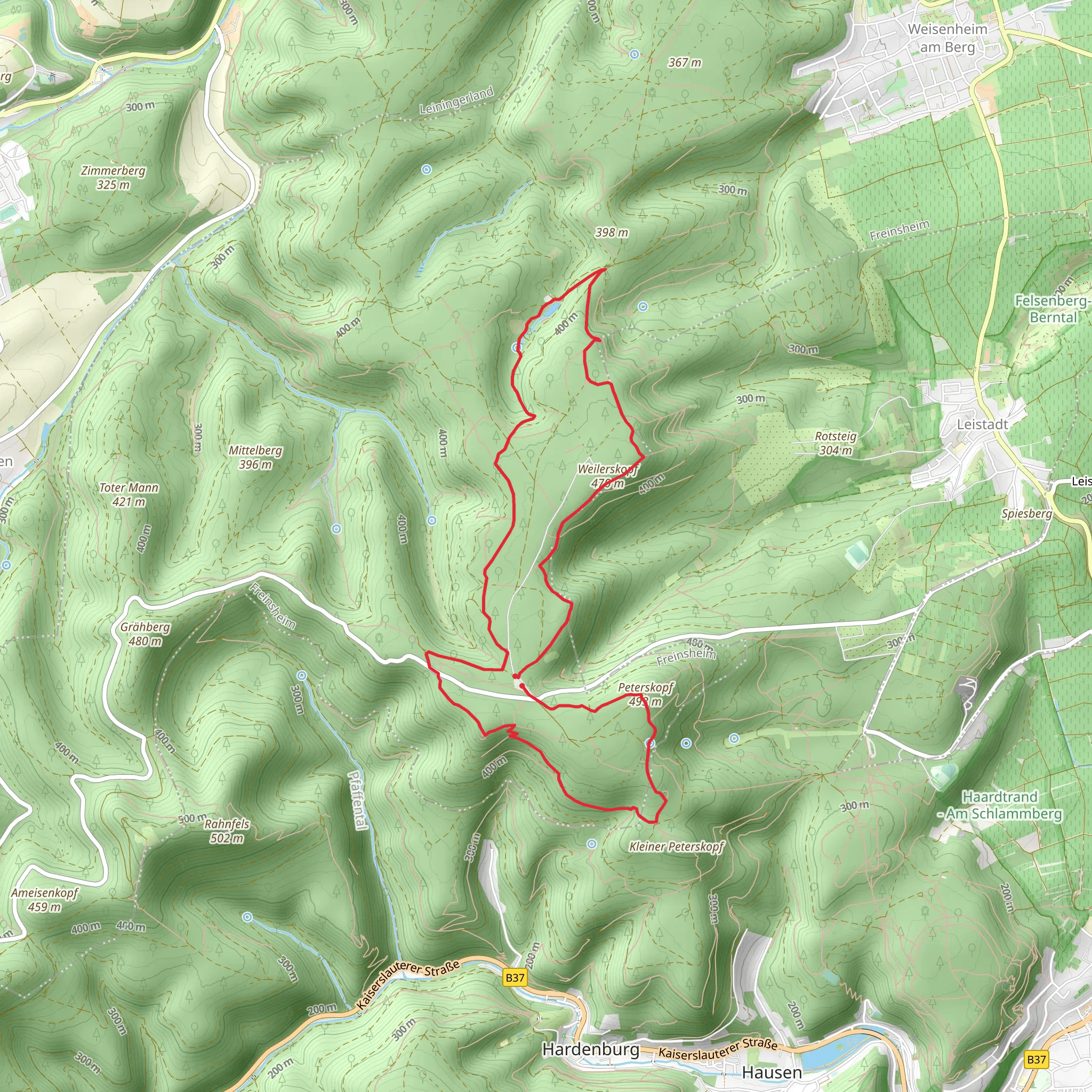 Bismarckturm, Kleiner Peterskopf, Ungeheuersee and Weilerskopf Loop mobile static map