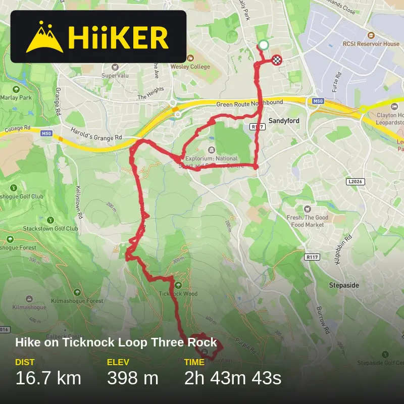 A map preview of the recording Hike on Ticknock Loop Three Rock.