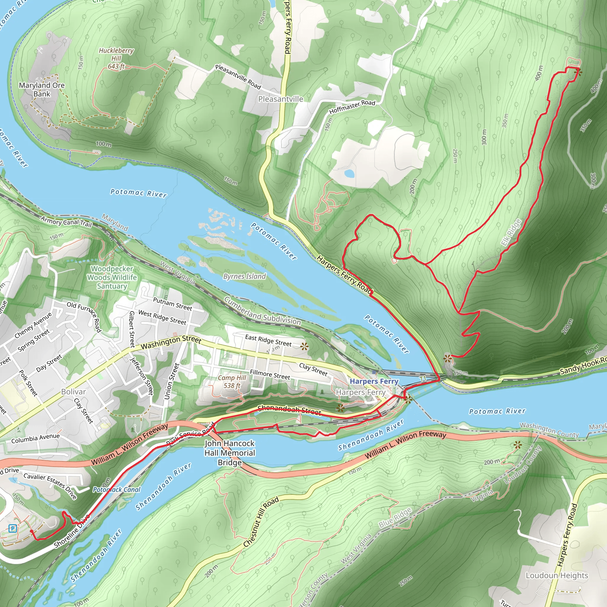Lower Town, Stone Fort and Maryland Heights Loop Trail mobile static map
