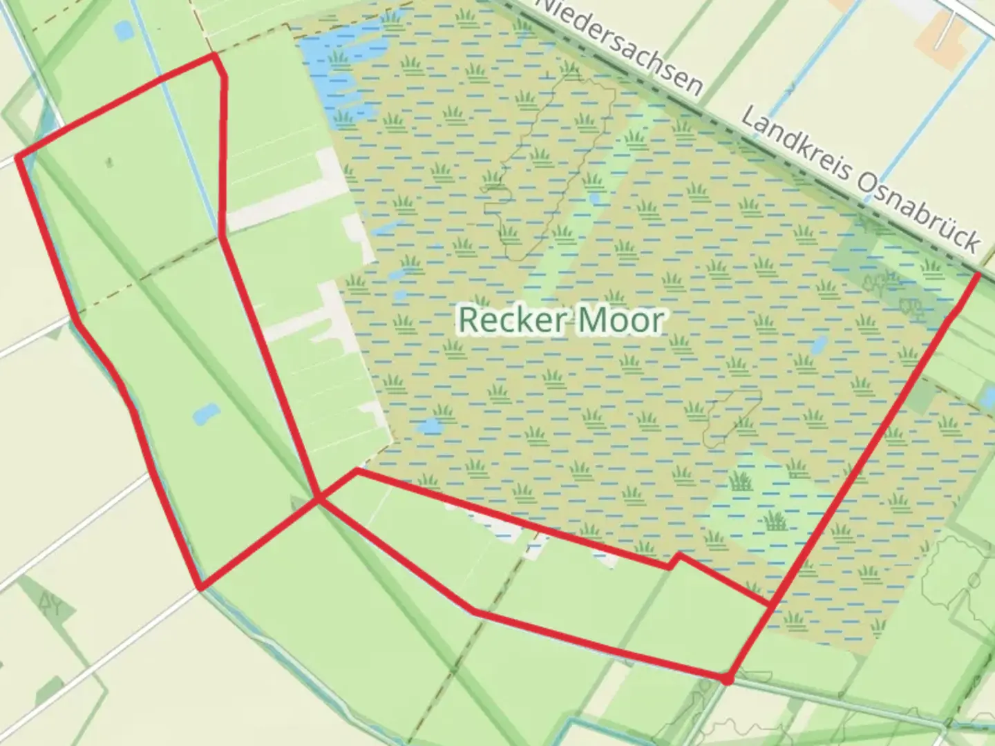 An image depicting the trail Recker Moor Loop and its surrounding area.