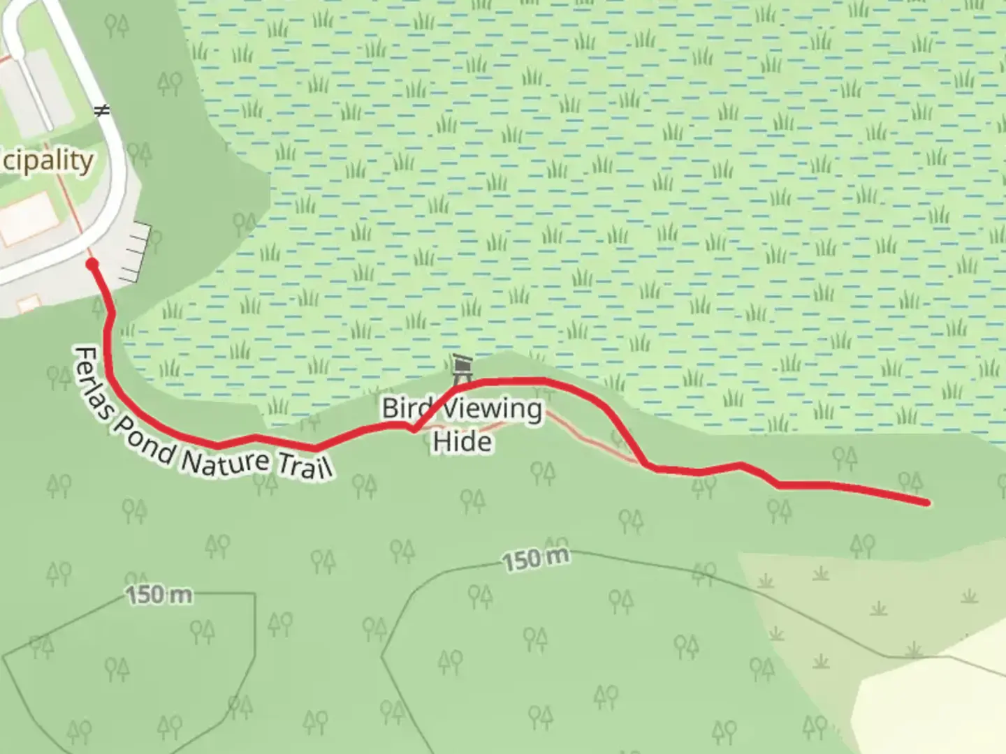 An image depicting the trail Ferlas Pond Nature Trail and its surrounding area.