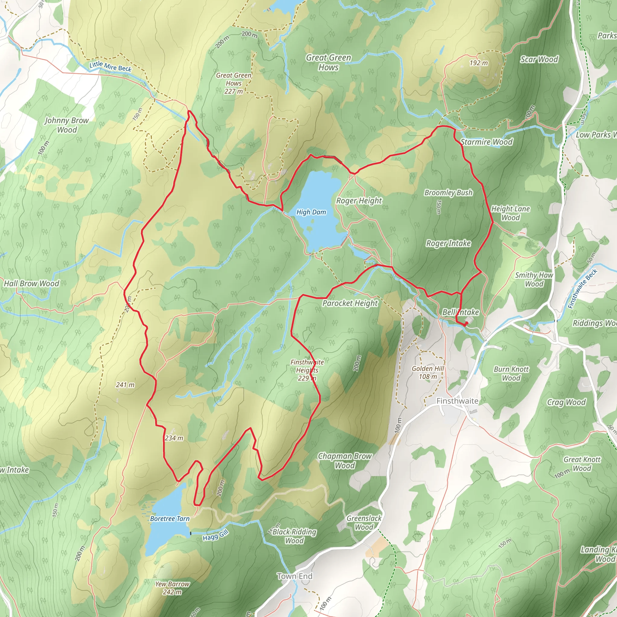 Bell Intake, Boretree Tarn and Finsthwaite Heights Loop mobile static map