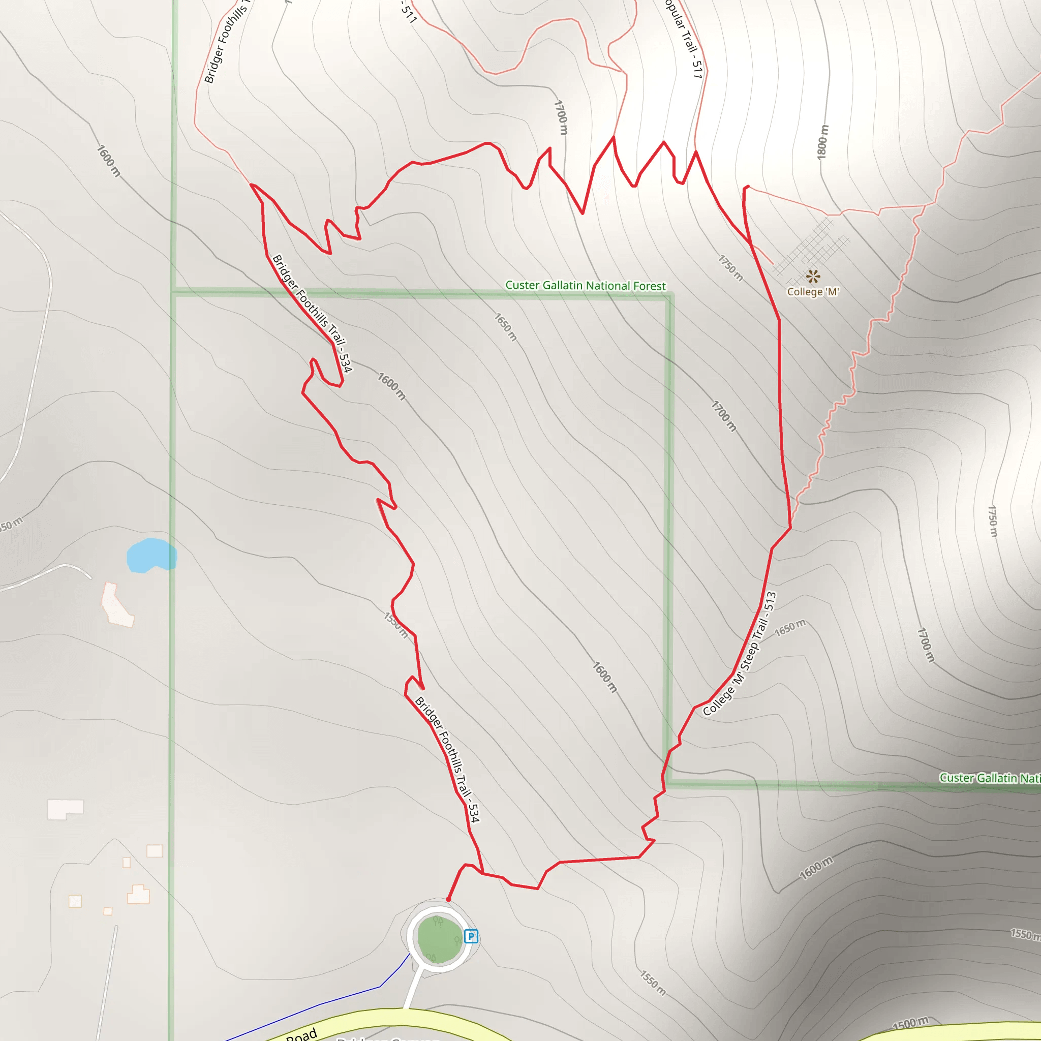 College 'M' Shortcut and Bridger Foothills Loop Trail mobile static map