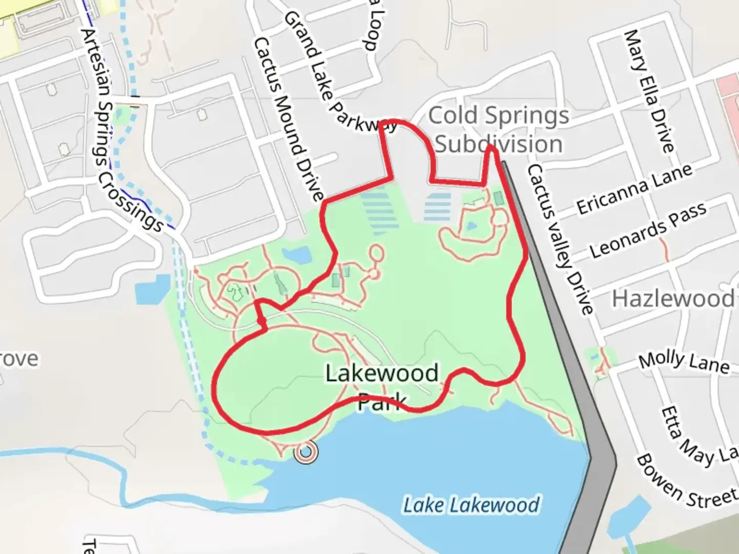 An image depicting the trail Lakewood Park Loop and its surrounding area.