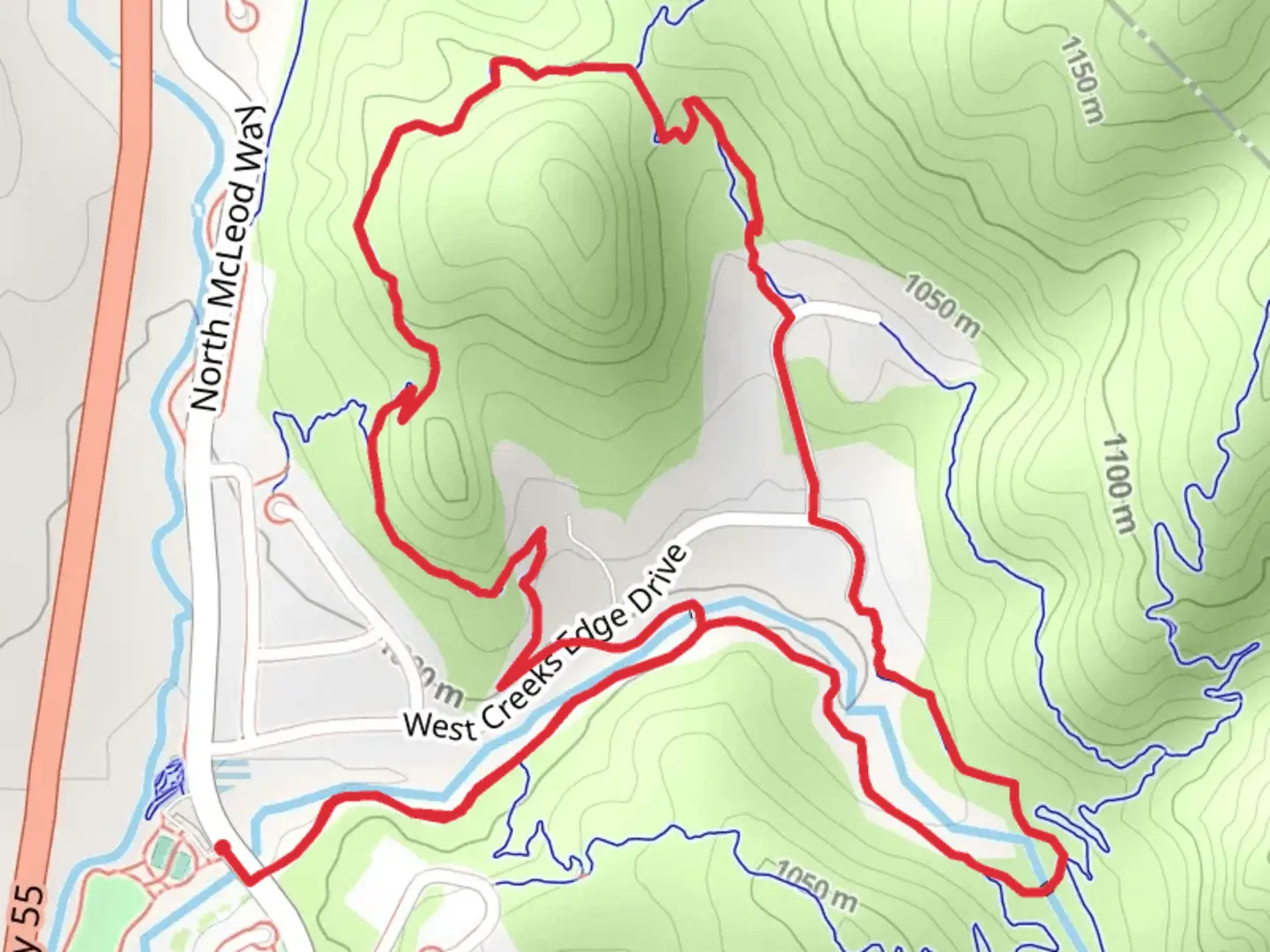 An image depicting the trail Twisted Spring, Spring Valley Creek and Whistling Pig Loop Trail and its surrounding area.