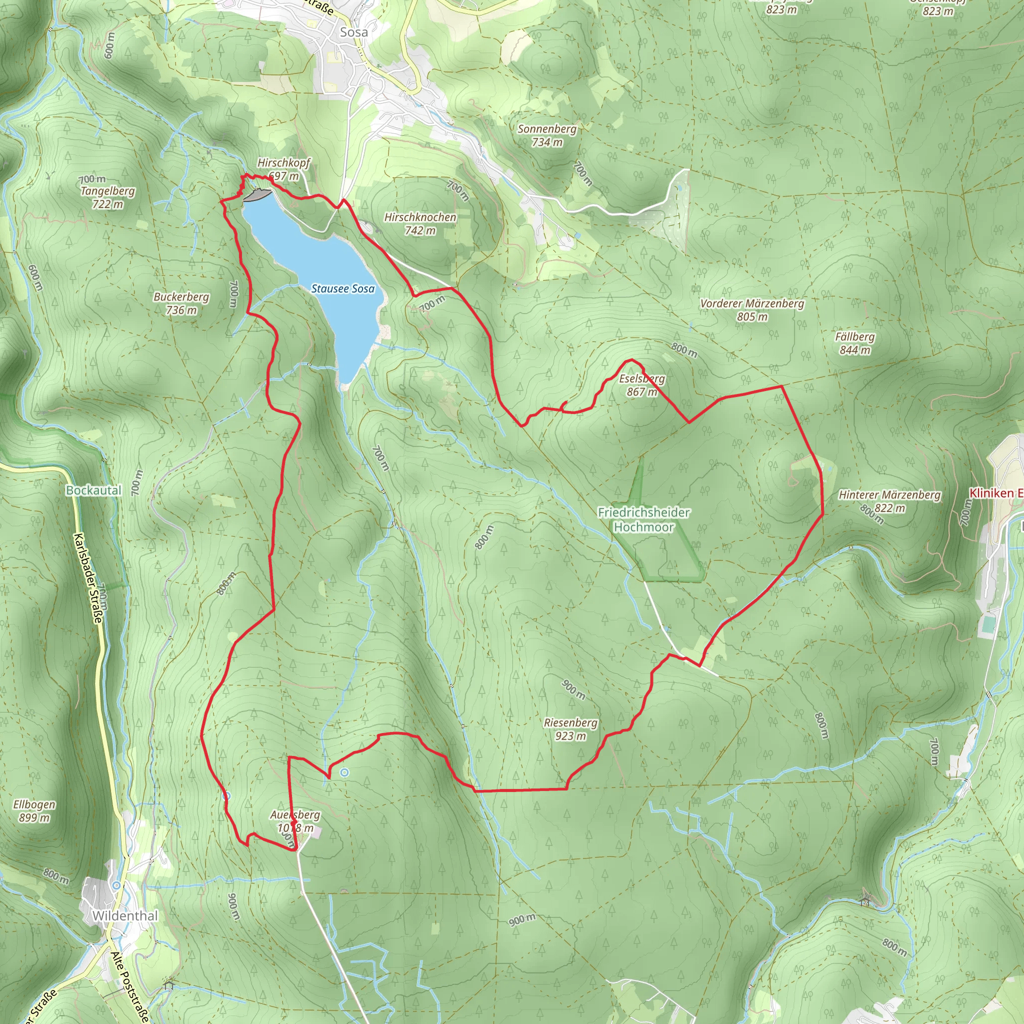 Auersberg, Talsperre Sosa and Eselsberg loop mobile static map