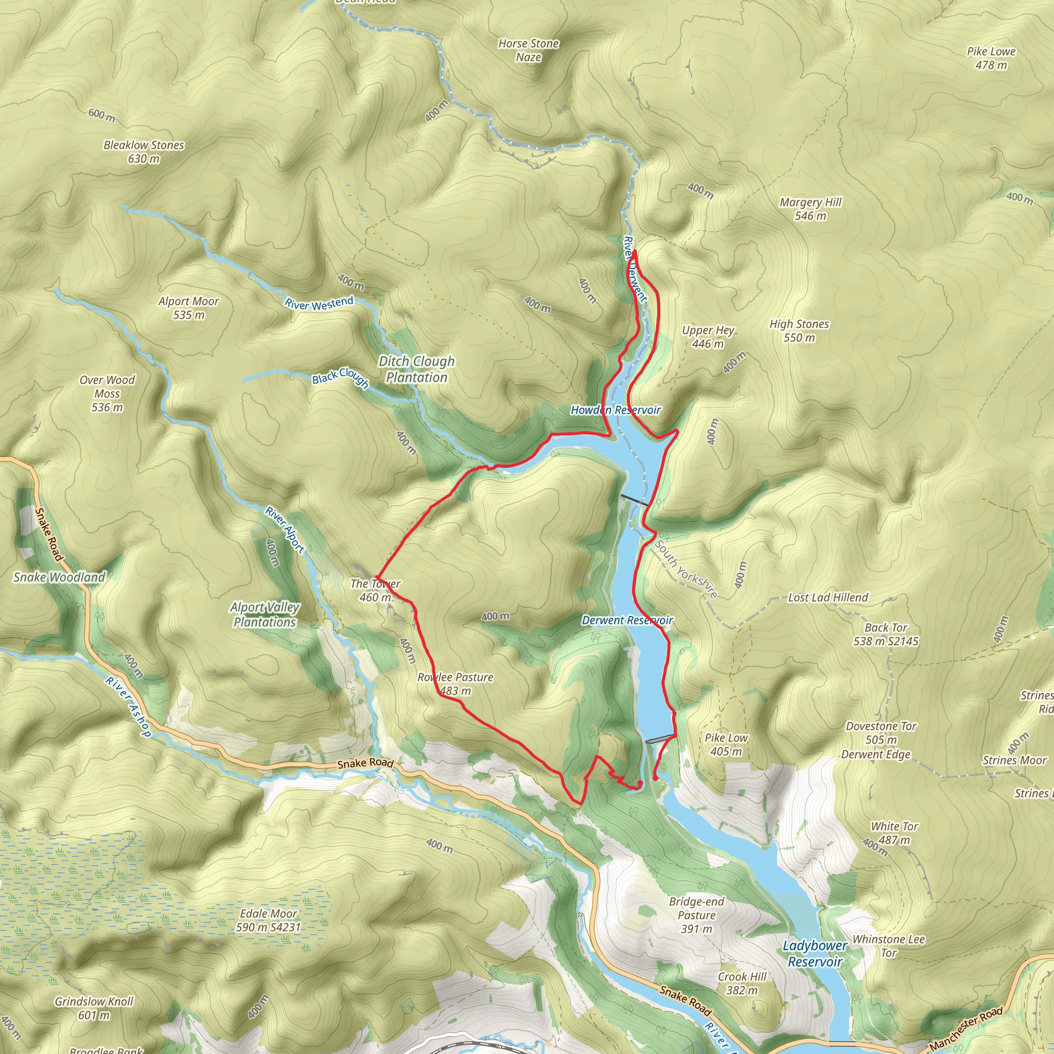 Derwent Dam, Howden Dam and Alport Castles Loop mobile static map