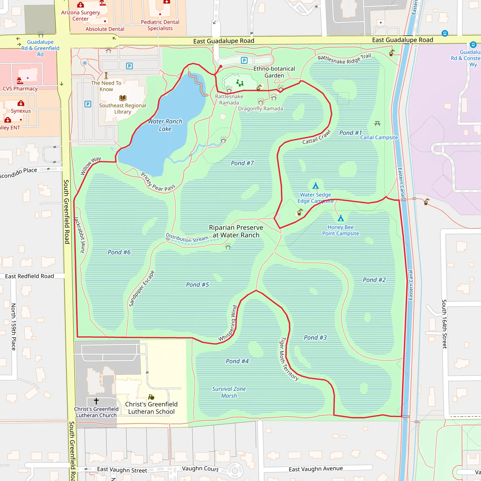 Water Ranch Lake and Honey Bee Point Campsite Loop via Whispering Wind mobile static map