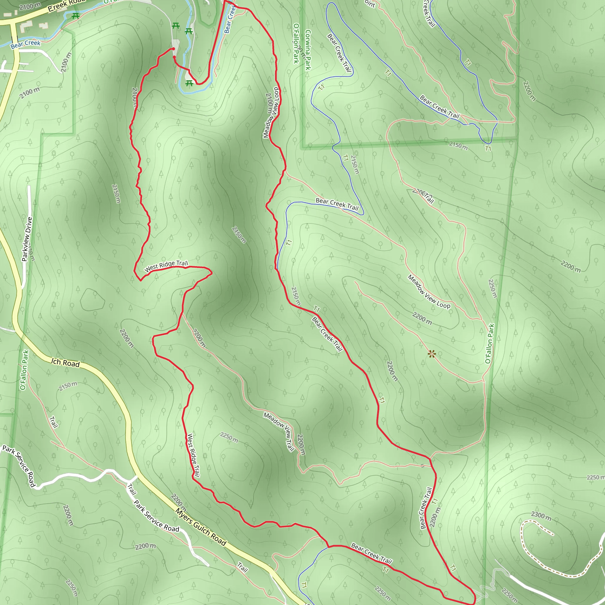 West Ridge and Bear Creek Loop Trail mobile static map