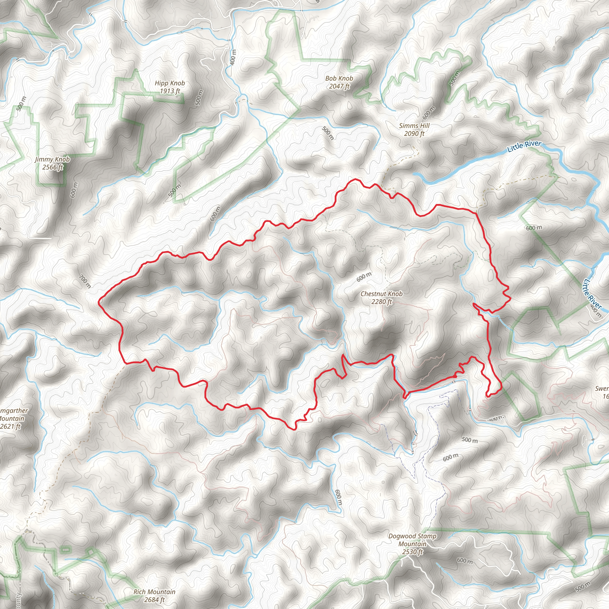 Little River, Horseridge and Upper Falls Loop Trail mobile static map